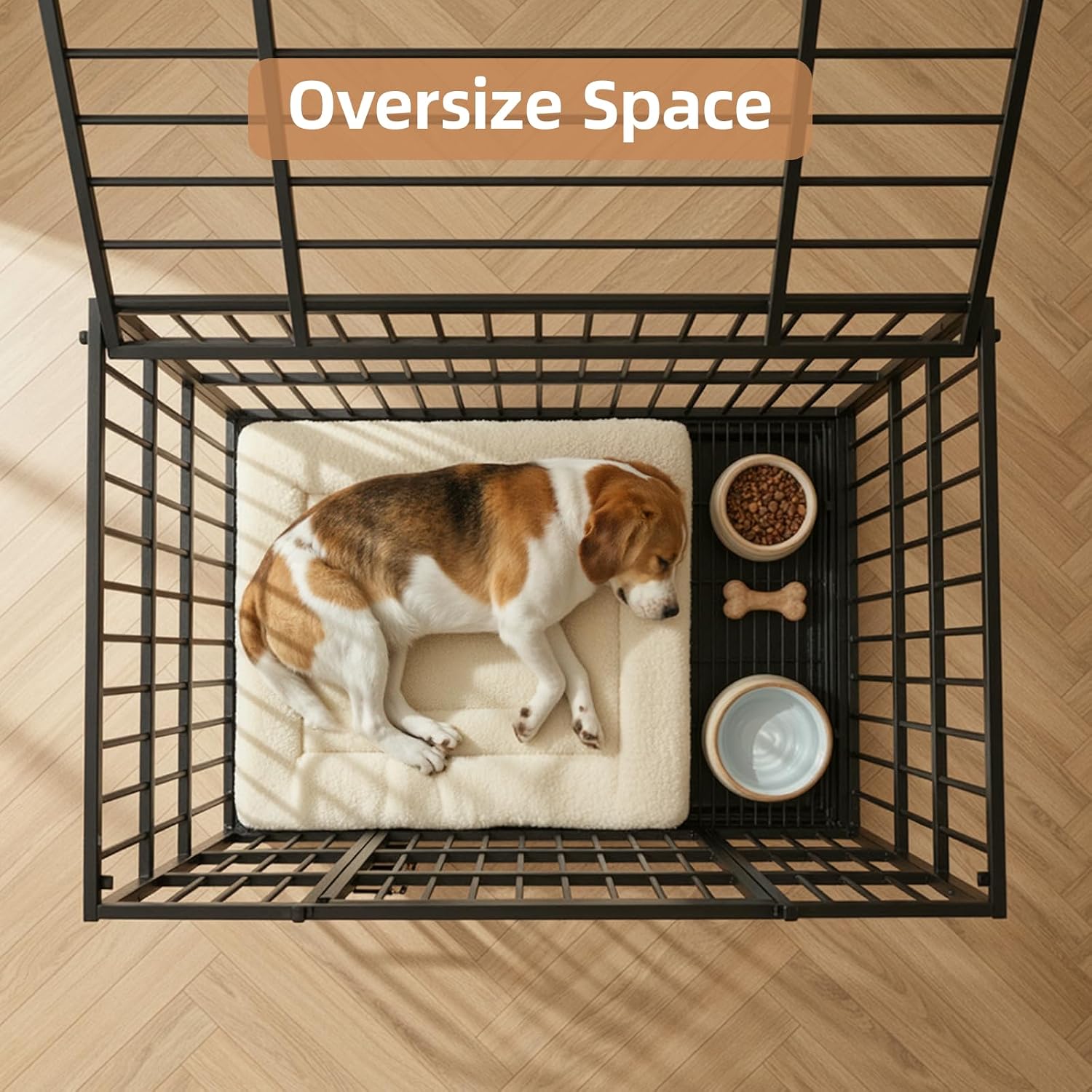 VOWNER 38 inch Heavy Duty Indestructible Dog Crate, Escape-Proof Dog Crate Cage Kennel with 4 Lockable Wheels, High Anxiety Dog Crate with Double Door and Removable Tray Design, for Large Dogs