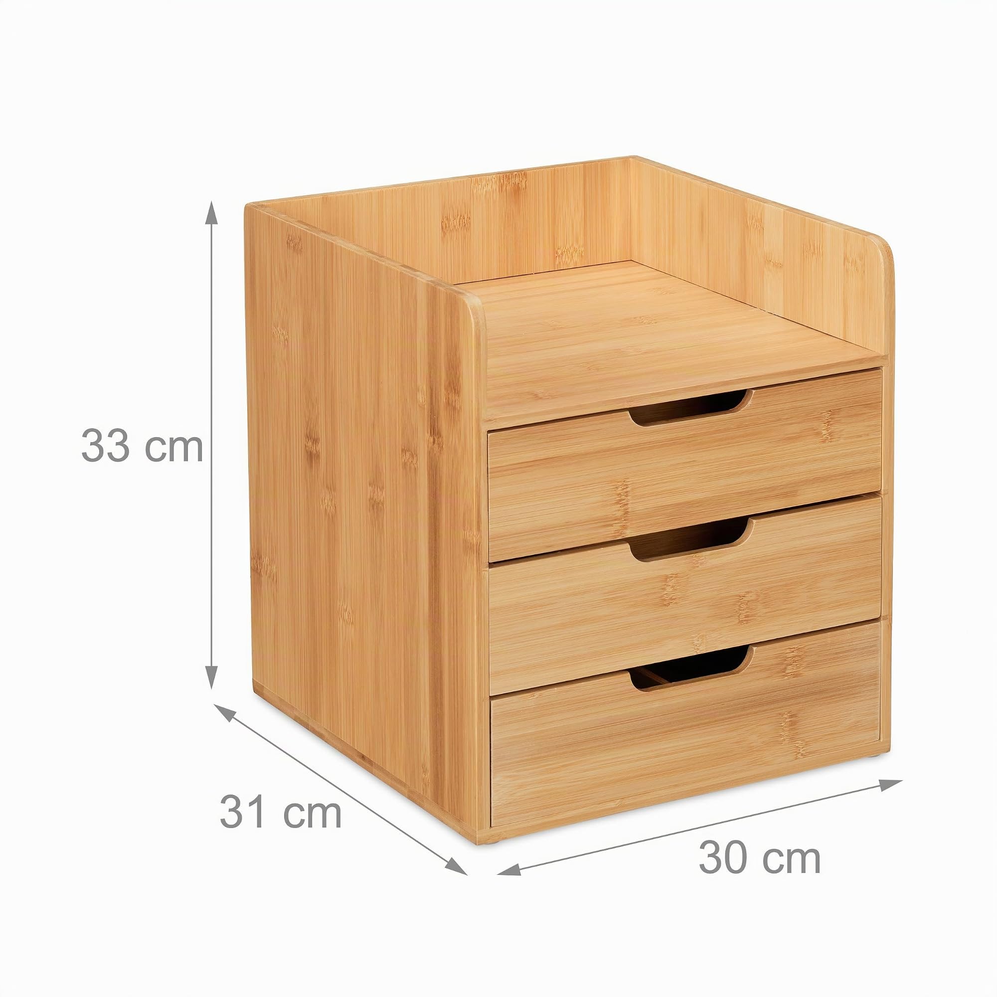 Relaxdays Organiseur en Bambou, 3 tiroirs, matériel Bureau, HxLxP : 33x30x31 cm, Rangement Espace de Travail, Nature