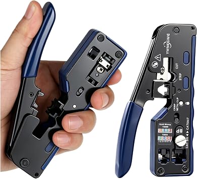 All-In-One RJ45 Pass Through Crimp Tool with Tool-Free Thumb Screw