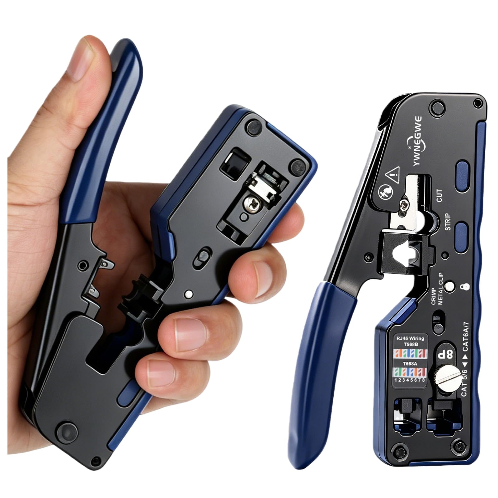 All-In-One RJ45 Pass Through Crimp Tool with Tool-Free Thumb Screw
