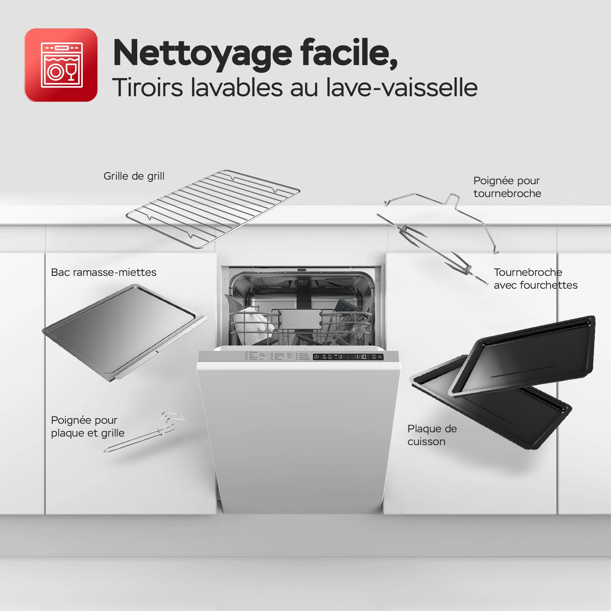 TurboTronic Mini Four à Convection avec Rôtissoire, 35L, 1600W – Four Compact Multifonctions Idéal pour Pizza, Camping et Cuisine Maison, Inclus 2 Plaques de Cuisson