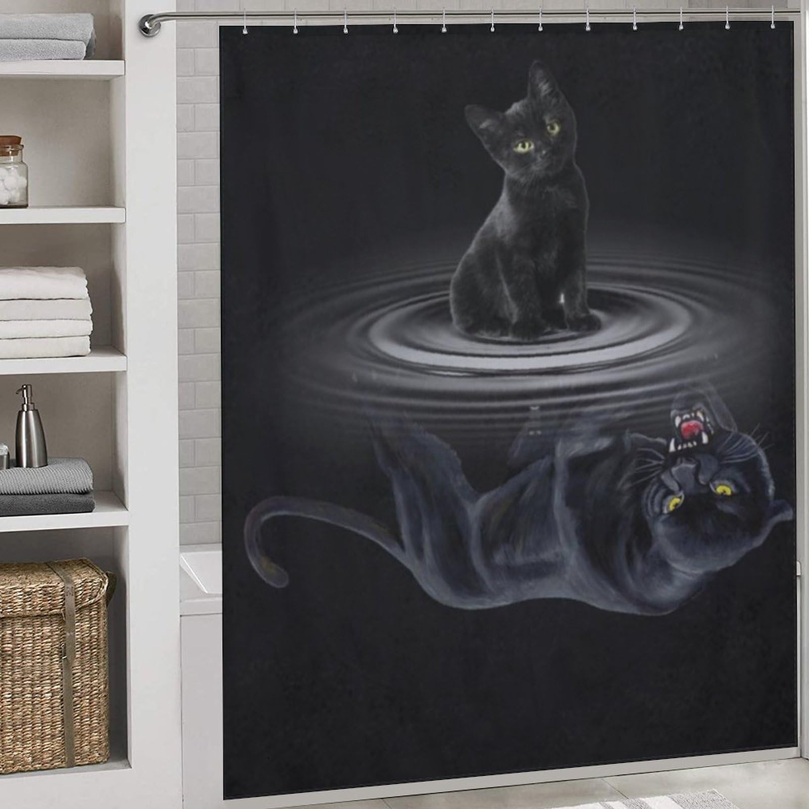 Rideau de douche chat pour baignoire, rideau imperméable 183x183cm amusant