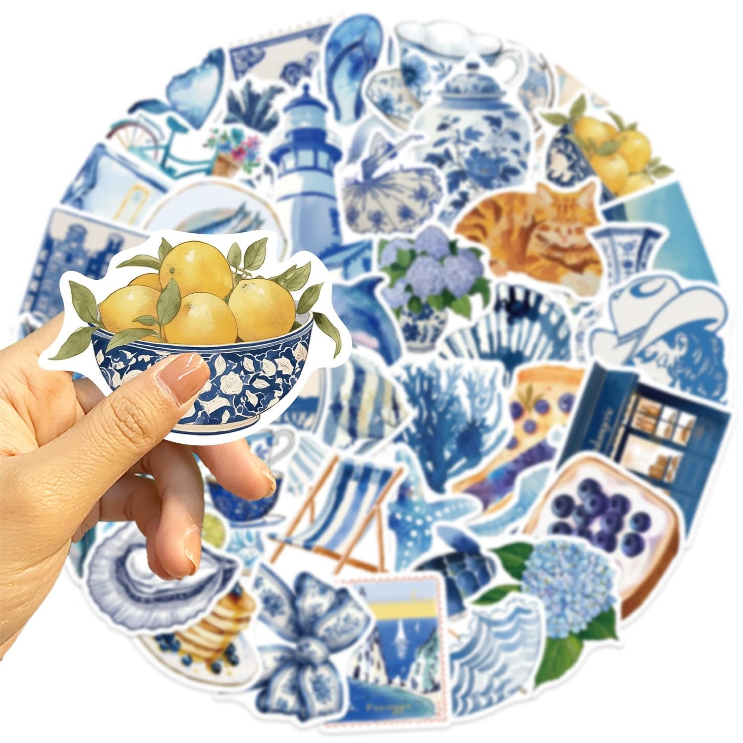50 Pcs Blue Aesthetic Stickers for Kids Teens Adults Boys Girls Gift,Y2K Stickers Pack for Laptop,Skateboard,Luggage,Car,Bike,Cup,Computer,Water Bottle Decor,Vinyl Waterproof Decals - Image 2