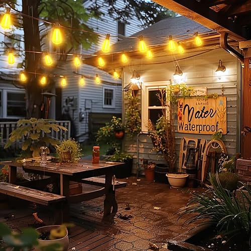 Miniatura 5 de Guirnalda de luces para exteriores de 200 pies con control remoto, decoración de patio de jardín con 2500 K blanco cálido, 100+4 bombillas LED