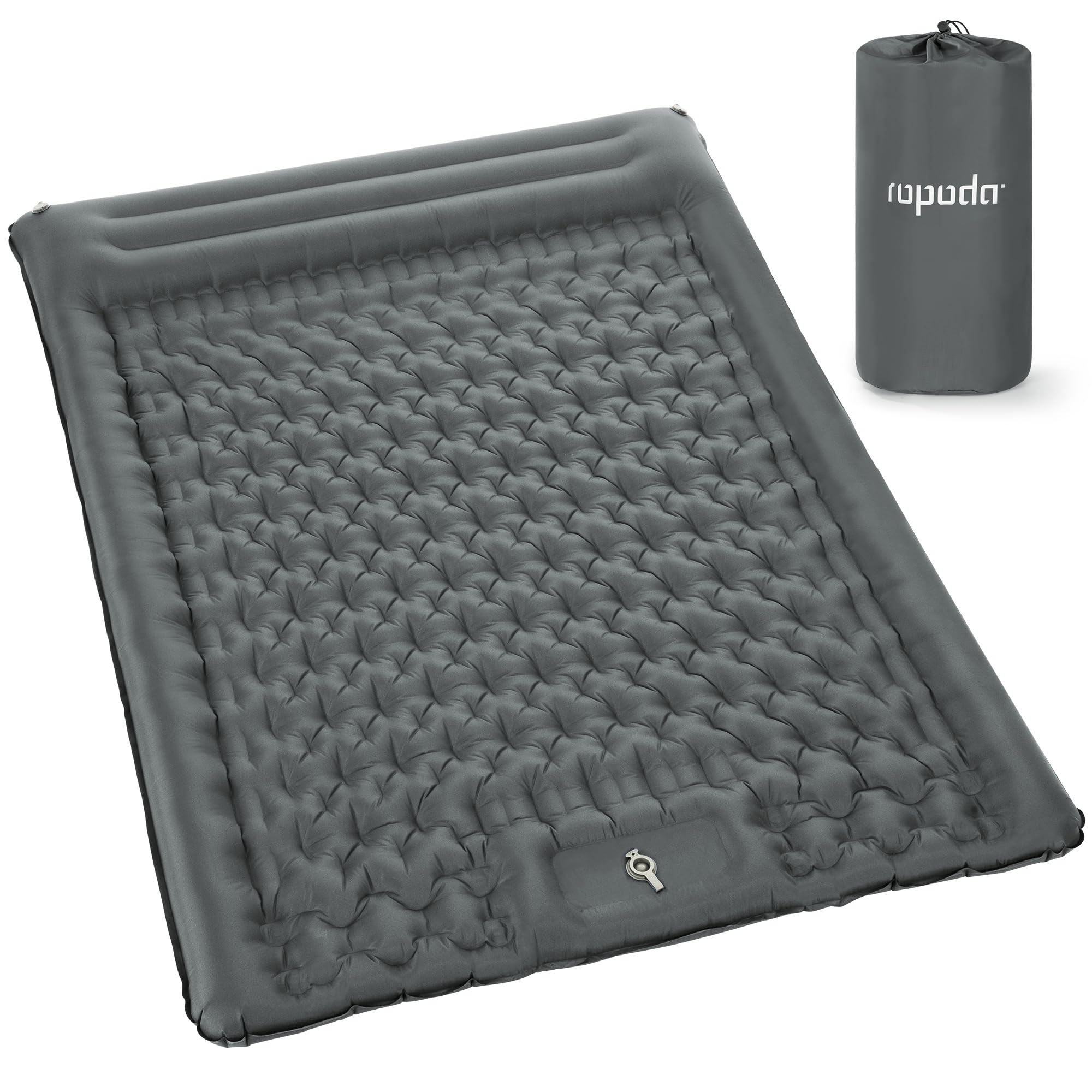 ROPODA Alfombrilla de camping, colchón ultraligero doble con, bomba de pie integrada, cama de camping impermeable doble con bolsa de transporte para senderismo (Gris)