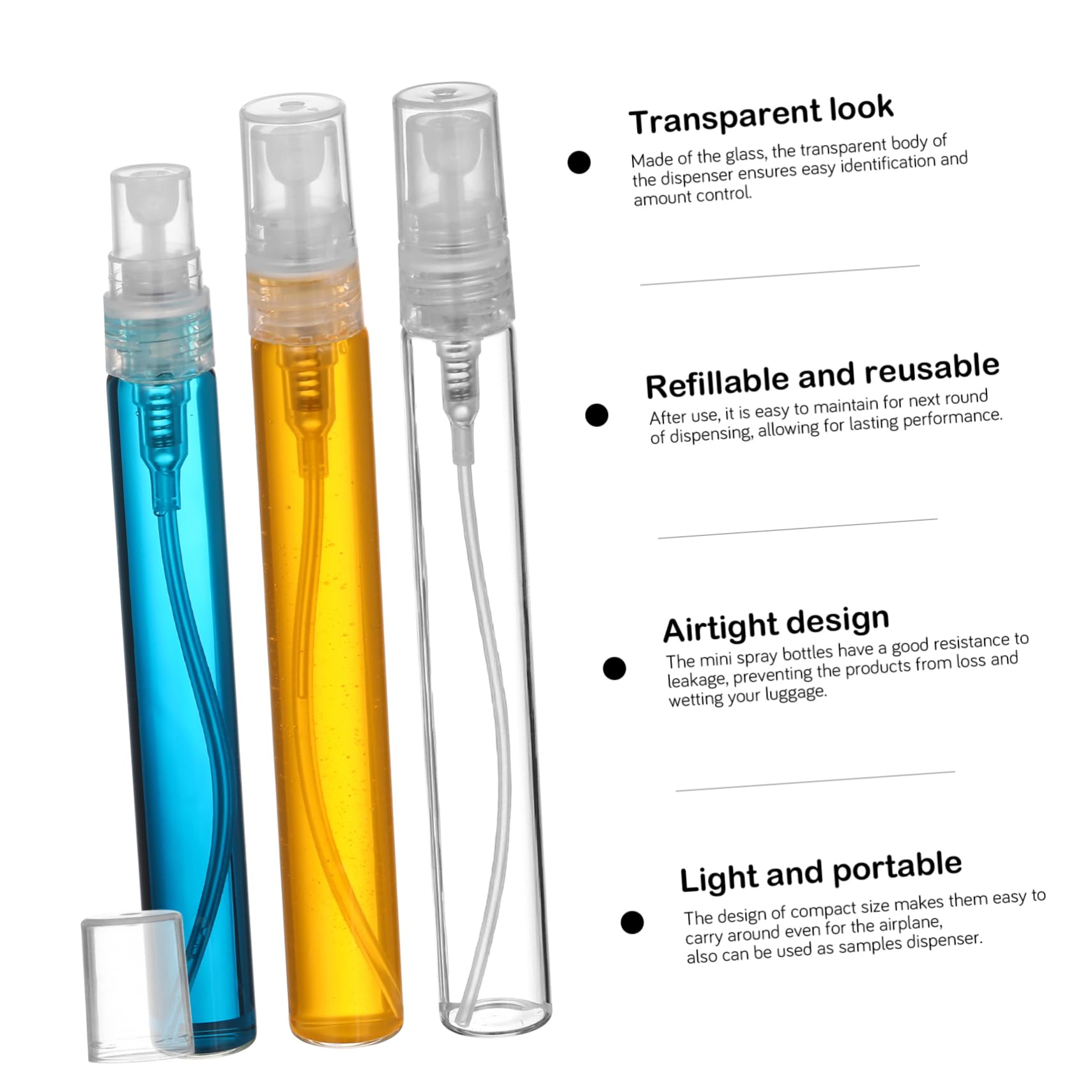 FRCOLOR 70piezas Botellas De Viaje Rellenables Botellas De Vidrio Atomizador Para Perfume y Cuidado Dispensadores Mini Transparentes Envases Portátiles Prueba De Fugas