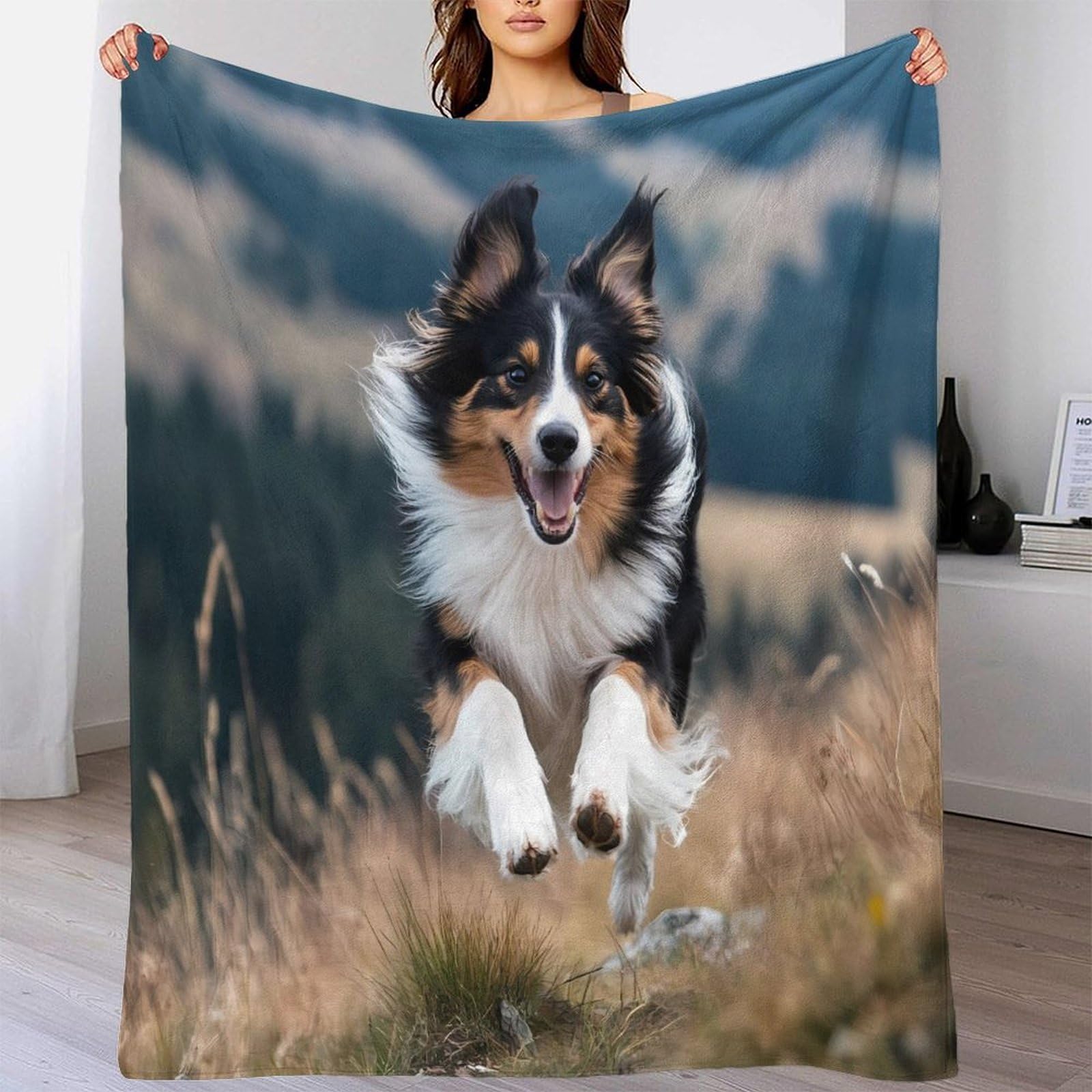 stampa 3D Happy cane running coperta da viaggio microfibra biancheria da letto compatta plaid da viaggio leggero per giovani amanti dei viaggi all'aperto adventure 80×90inch(200x230cm)