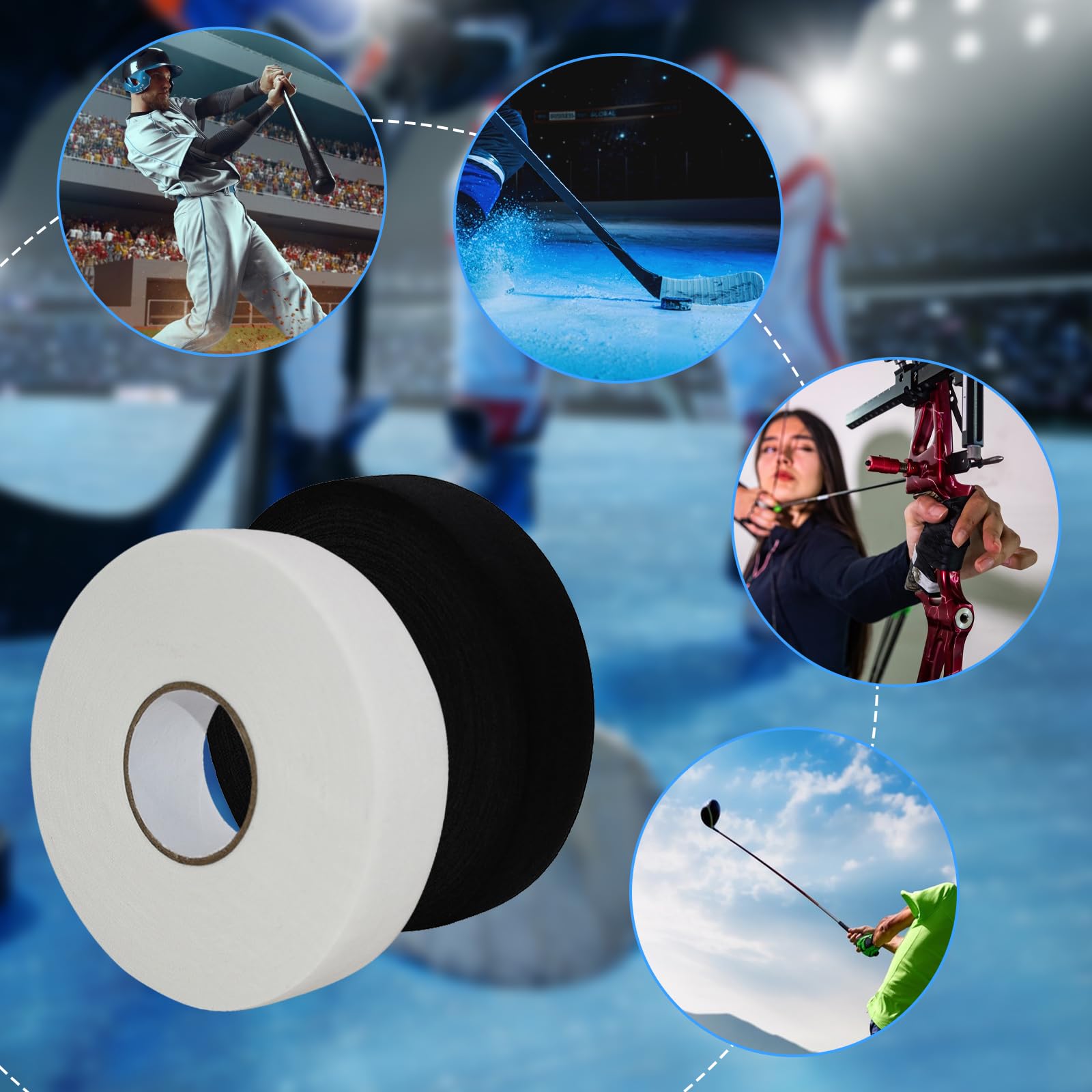 Cinta Hockey 25m x 25mm Antideslizante Autoadhesiva para Palo de Raqueta Golf Tenis Bádminton (Negro Blanco)