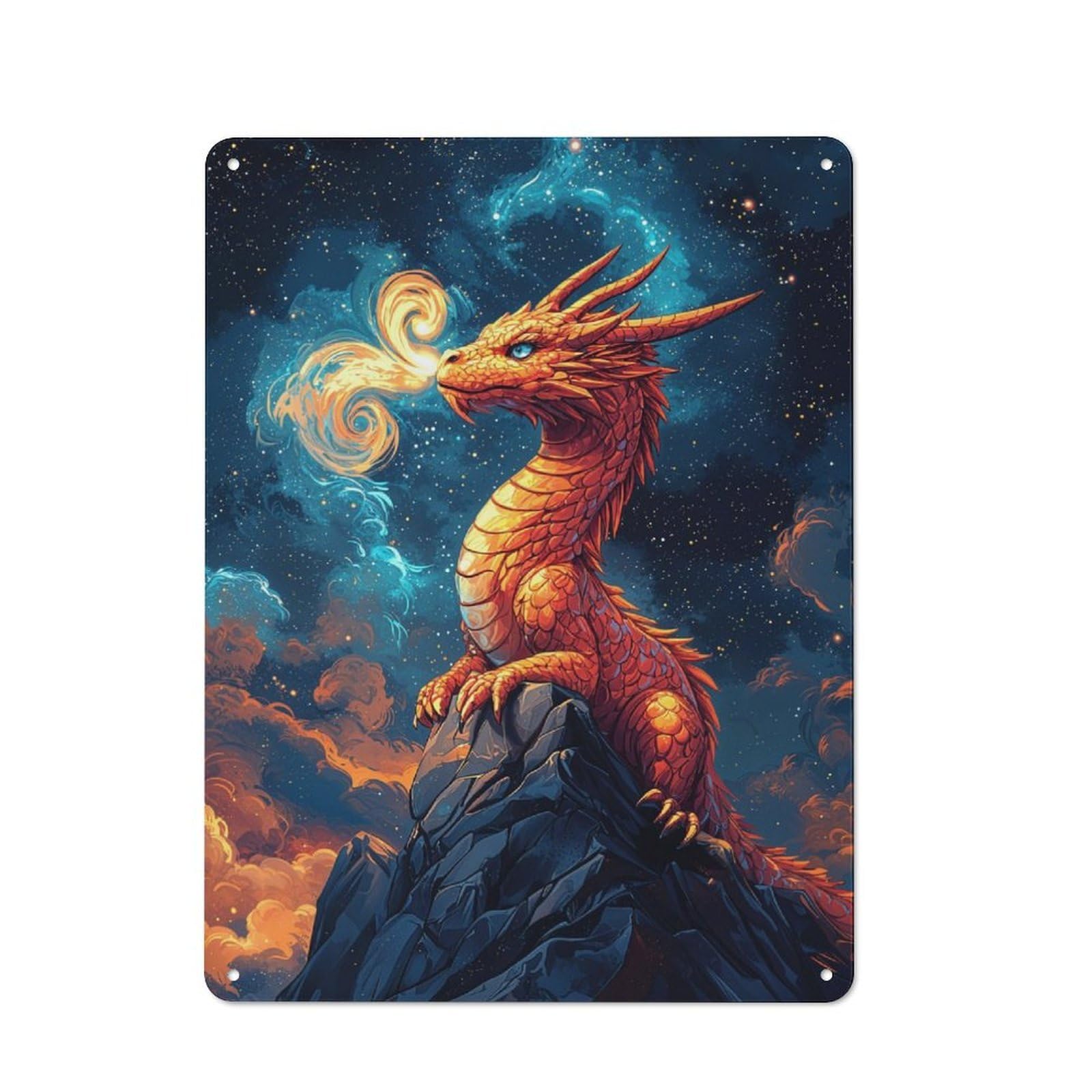 Modern Vintage Dragon in The Cosmos Office Metal Sign 40x30cm, Creative Space Decor for Home Office, Reading Corner Or Bedroom