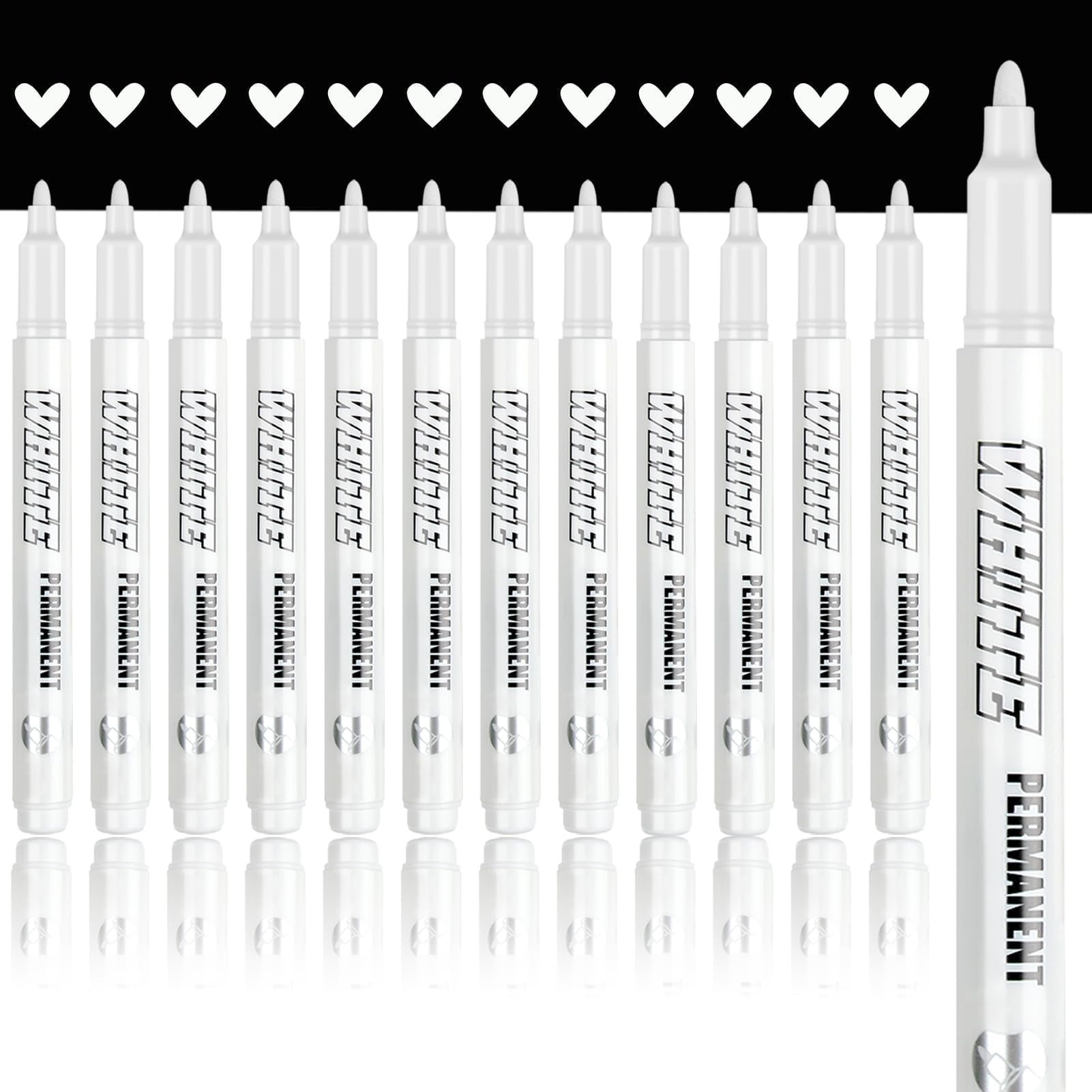 newatty 12 Rotuladores Acrílicos ,1mm Rotuladores Acrílicos Blancos Pintar Piedras Permanentes Indelebles para Dibujar sobre Papel Negro Madera Metal Vidrio Neumáticos Lienzo Piedra