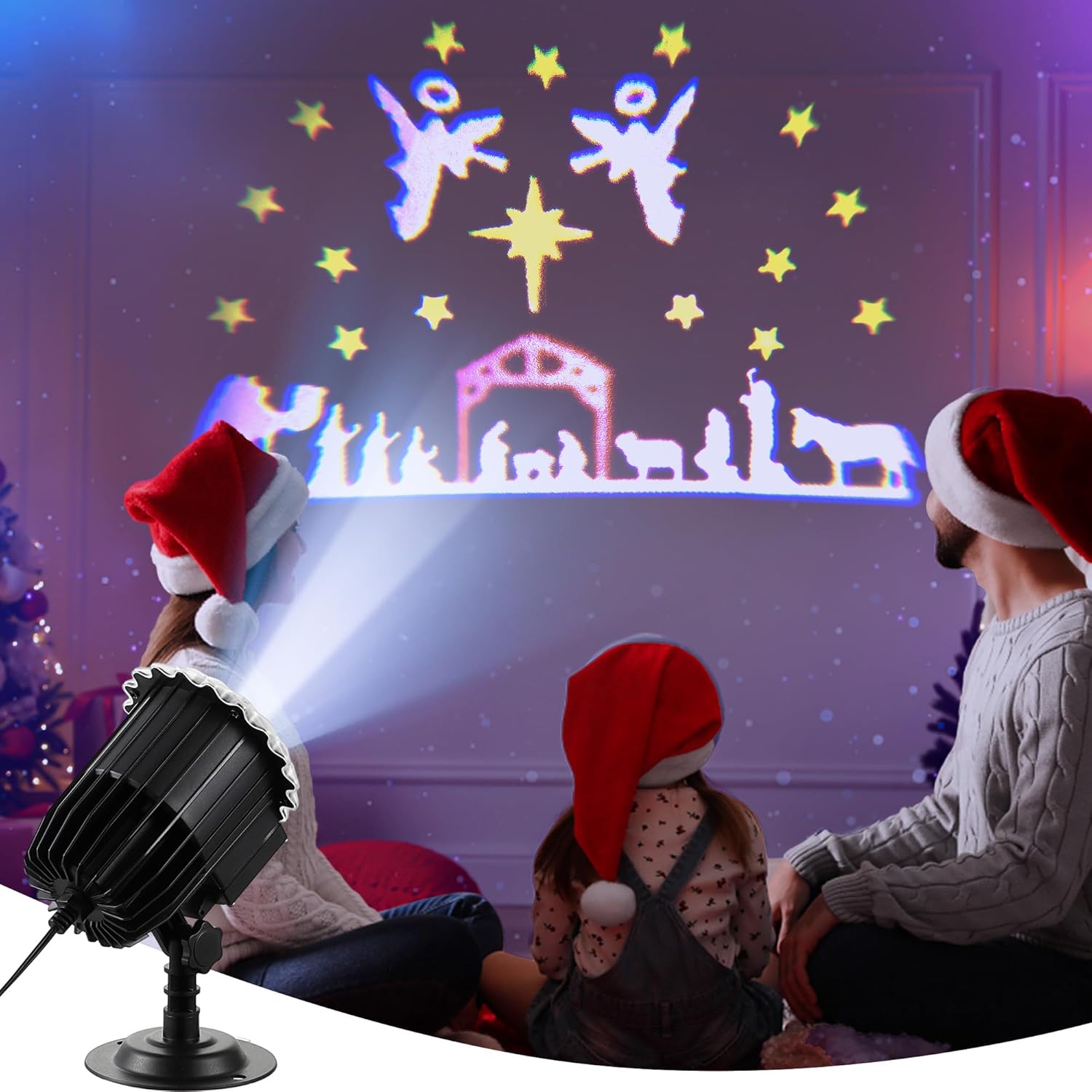 Meonum Christmas Nativity Silhouette Scene Projector Lights Outdoor, Waterproof Nativity Silhouette Light Power Supply with Remote Control Scene onto Outdoor Indoor Wall Windows Garage Doors