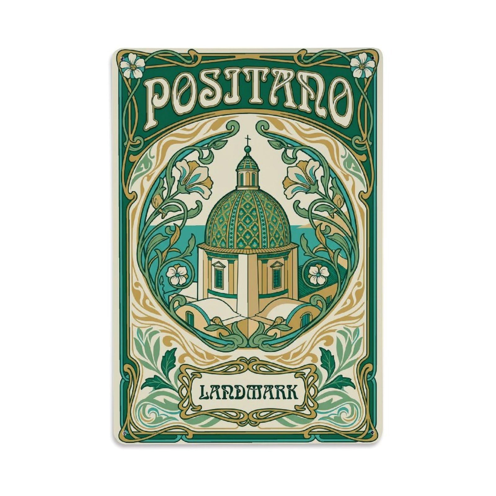 Vintage Travel Positano Italy Landmark Metal Tin Sign Plaque Wall Decor for Cafe, Club Bar, Office, Garden Metal Poster 8x12Inch