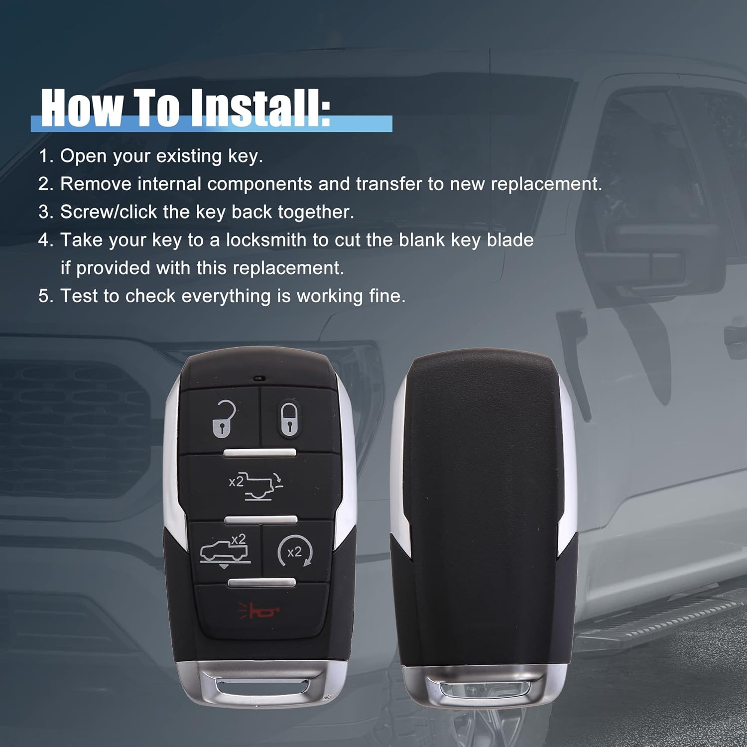X AUTOHAUX Car Key Fob Shell 6 Button Remote Control Key Case Shell Keyless Entry Housing Replacement Black for Ram 1500 2019-2020