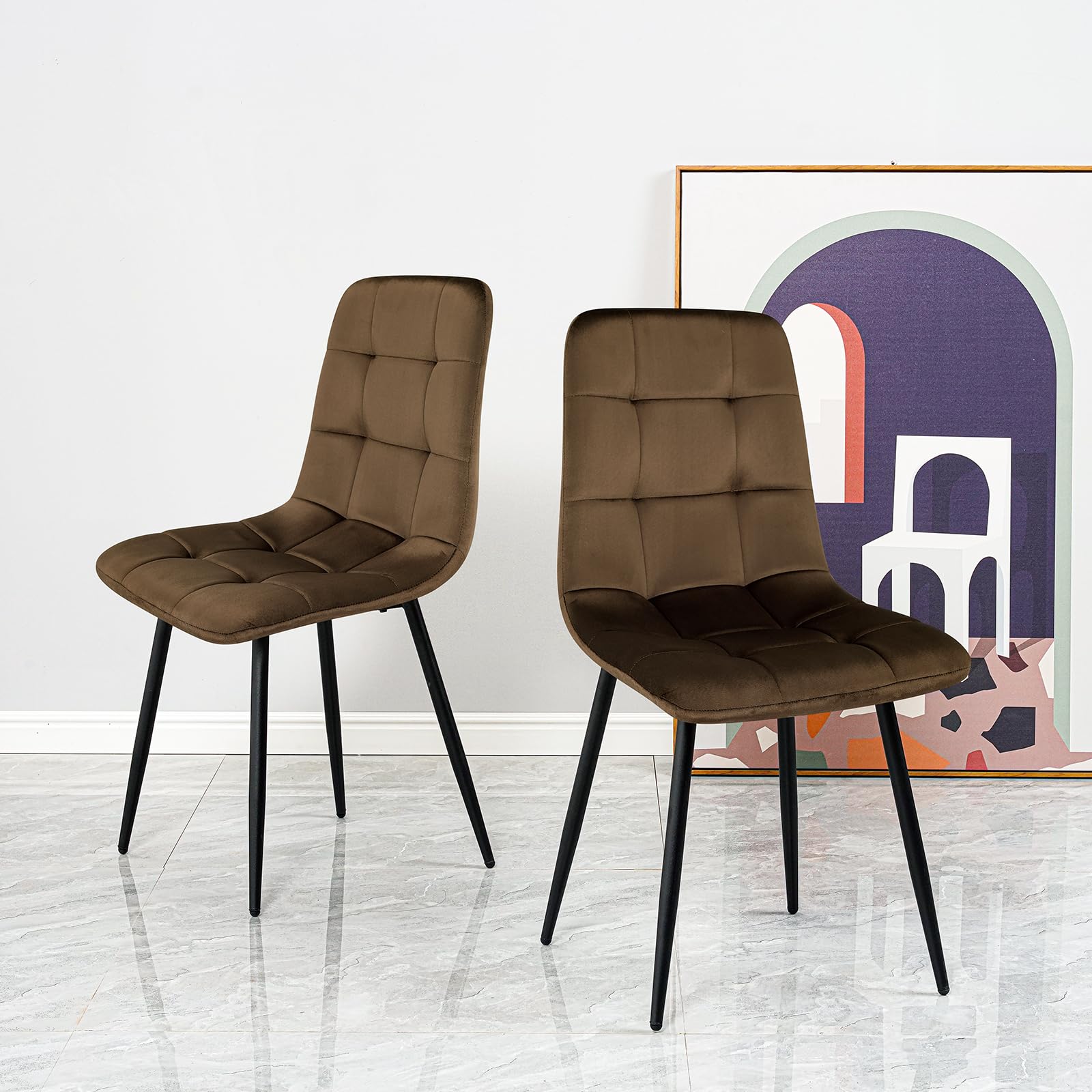 LEWE Essgruppe esstisch mit 4 stühlen Set, Rechteckig Küchentisch aus Holz(140x80x76cm) und 4er Set Braun Velours gepolsterte Esszimmerstühle Sitzgruppe für Wohnzimmer Küche Büro