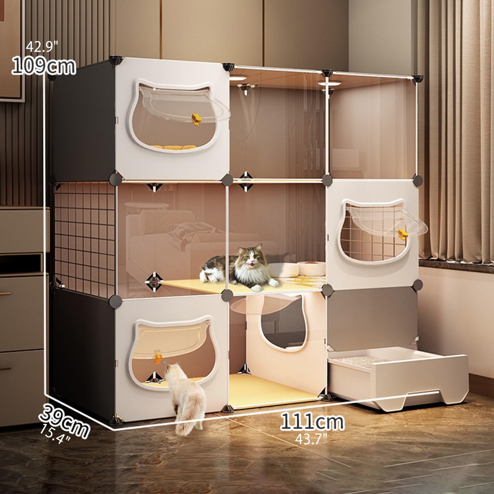 Gabbia per gatti per interni, resistente box per gatti, furetti, cincillà e piccoli animali, facile accesso per 1-2 animali domestici