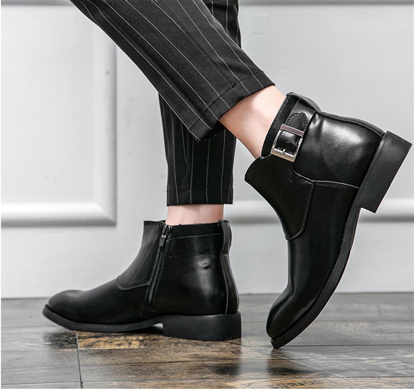 Stivaletti Uomo Pelle Scarpe Eleganti Business con Fibbia Laterale | Stivali Chelsea Uomo Pelle Tronchetti Formale Scarpe Lavoro Casual Fibbia Laterale Semplice