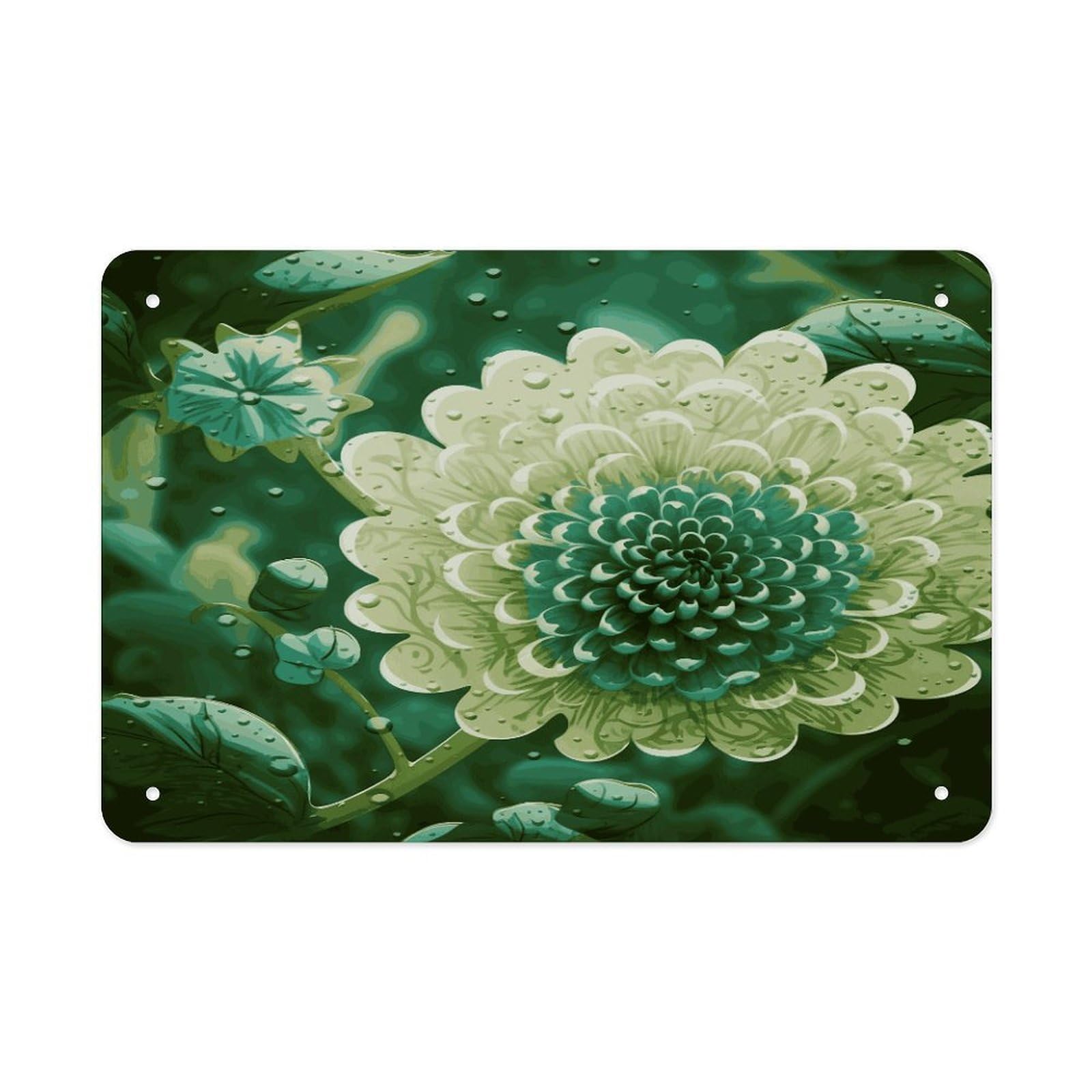 Fekiloot Style Green Flower Metal Signs Wall Art Tin Sign