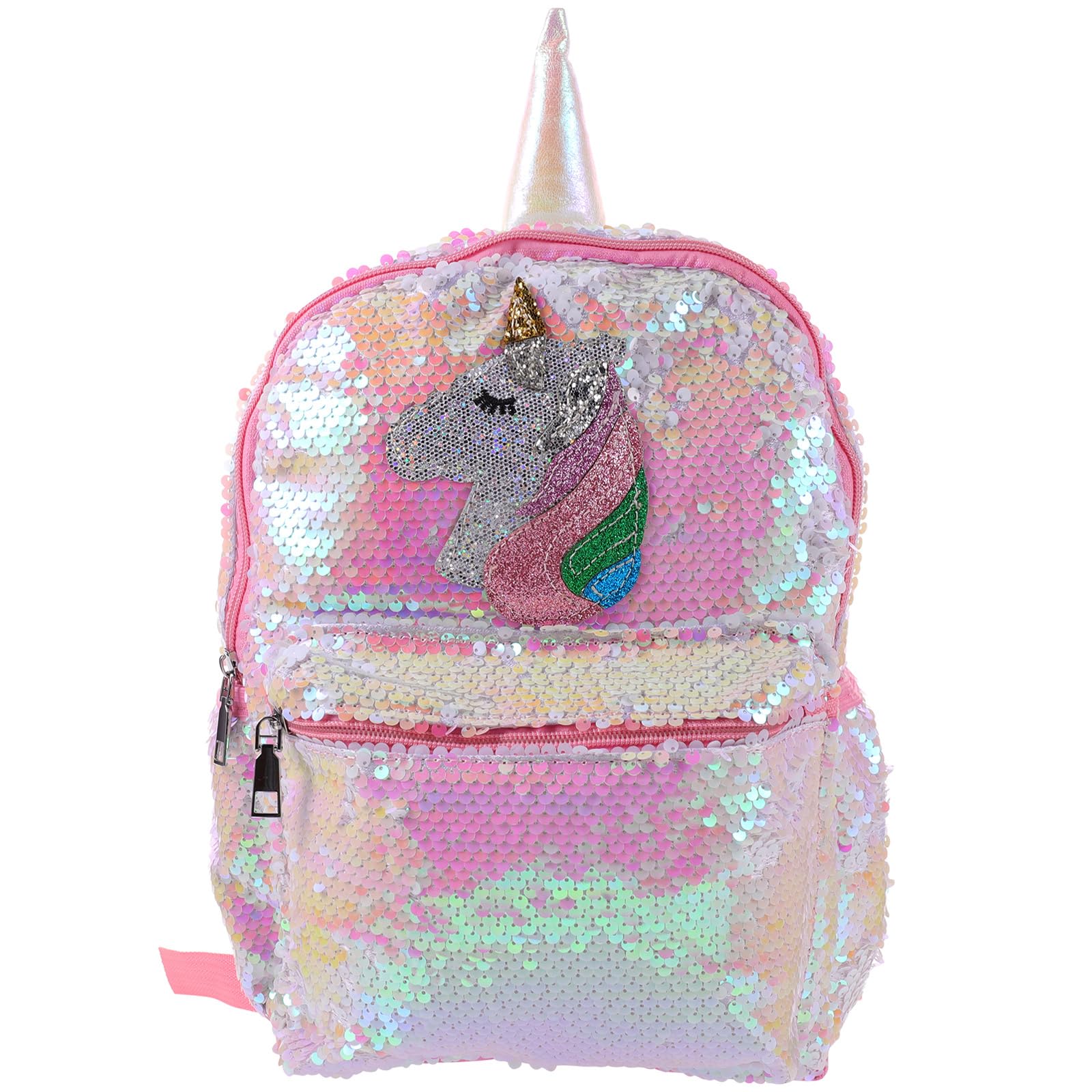 Pink Shiny Girls Backpack Sequin Unicorn Design Satchel Adorable Bookbag Fashion Travel School Bag for Student Girls