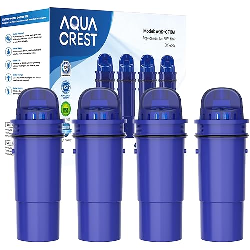 AQUA CREST CF10A Water Filter Replacement for Pur® Plus Pitcher Water Filter, CRF950Z, PPF951K, PPF900Z, PPT700, PPT111, CR1100, DS1800 and All Pur® Pitchers and Dispensers, NSF Certified, 4 Pack
