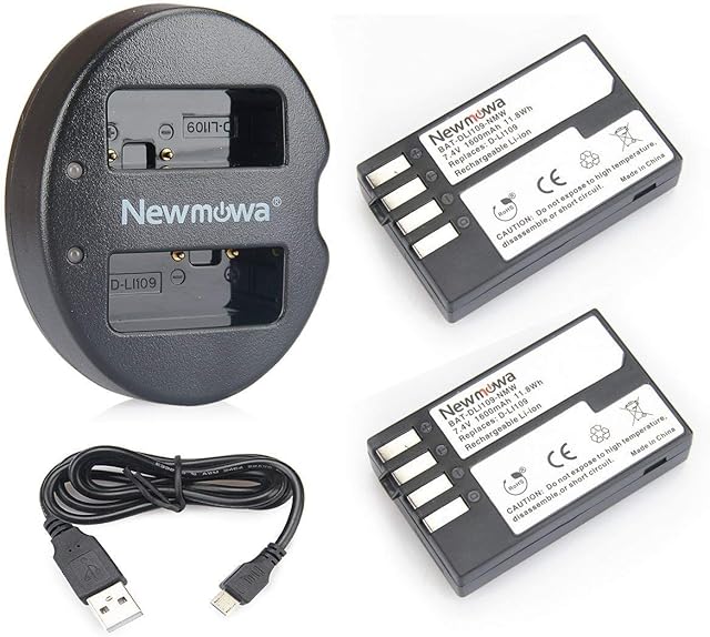 Newmowa D-Li109 Replacement Battery (2-Pack) and Dual USB Charger for Pentax D-Li109 Pentax K-R KP K-30 K-50 K-500 K-S1 K-S2