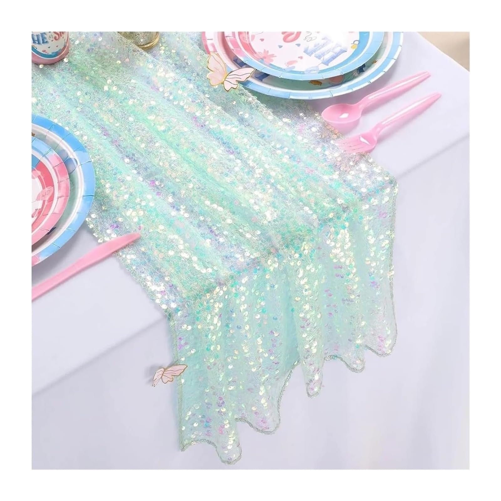 PZOFERLIN Table flag 2pcs Sequin Table Runner Multicolor 30x183cm(Green)