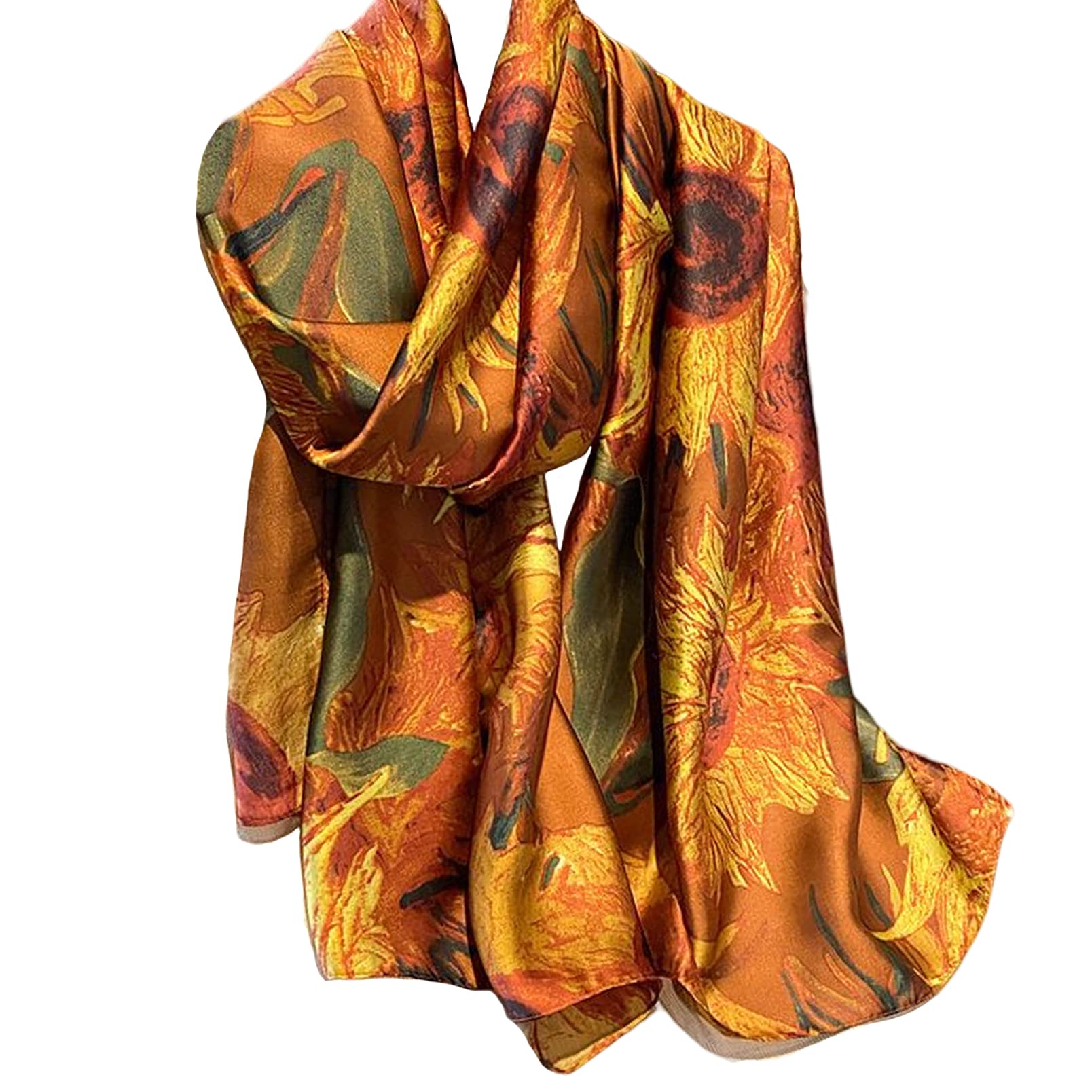 Aufeel Fashion Scarves 100% Silk Felling Scarf Long Lightweight Sunscreen Shawls Wrap for Women Hair Scarves (Orange)