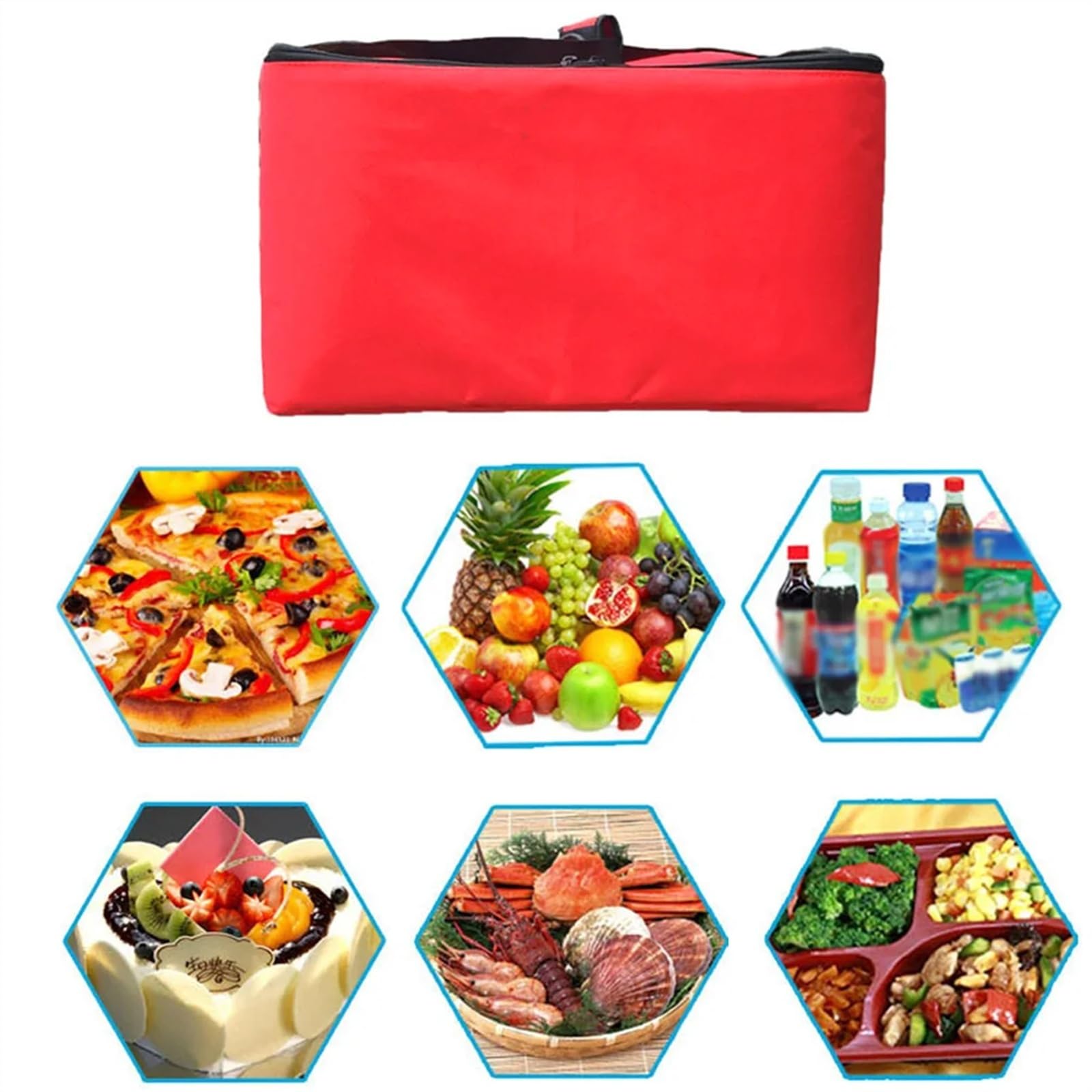 Bolsas Aisladas para Pizza, 16 Inch Thermal Box Container Storage Strength Holder Oxford Cloth Pizza Delivery Bag Fresh Food Red Insulated Easy Use Portable(Black)