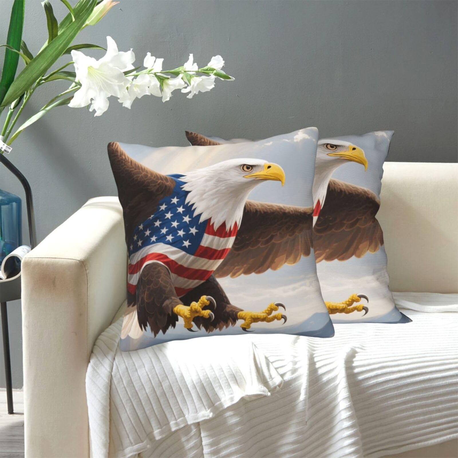 FekiLoot Decorative Throw Pillow Covers Modern Farmhouse Pillowcase Double Sided Cozy Cushion Cover for Sofa Couch Bed 20"X20" American Eagle Flag