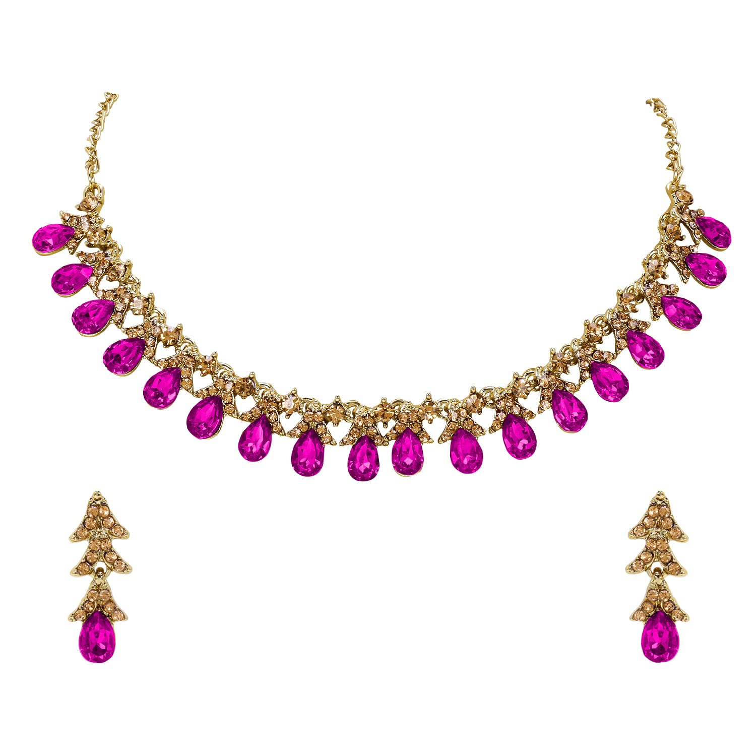 maayeri Womens Jewels Dark Pink Gold Plated Minimal Necklace With Earrings (B0B15GZHQT) Amazon Price History, Amazon Price Tracker