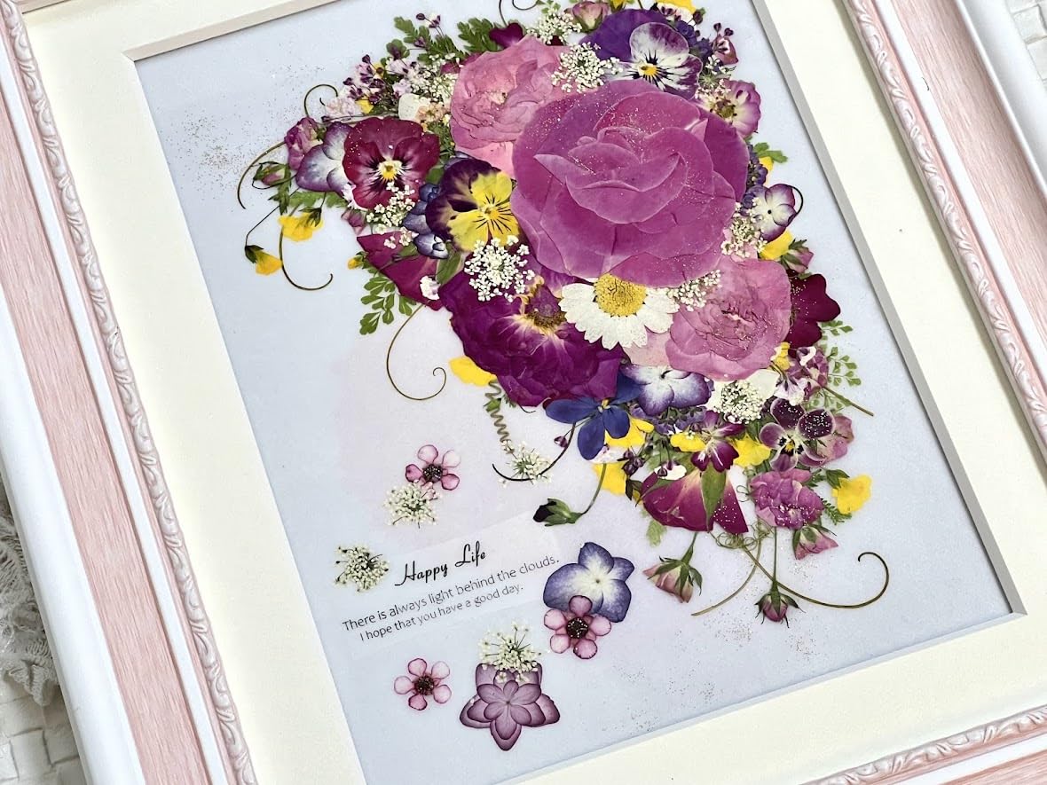 Amazon｜ベビーピンクフレームの可愛い押し花アート額｜フラワー