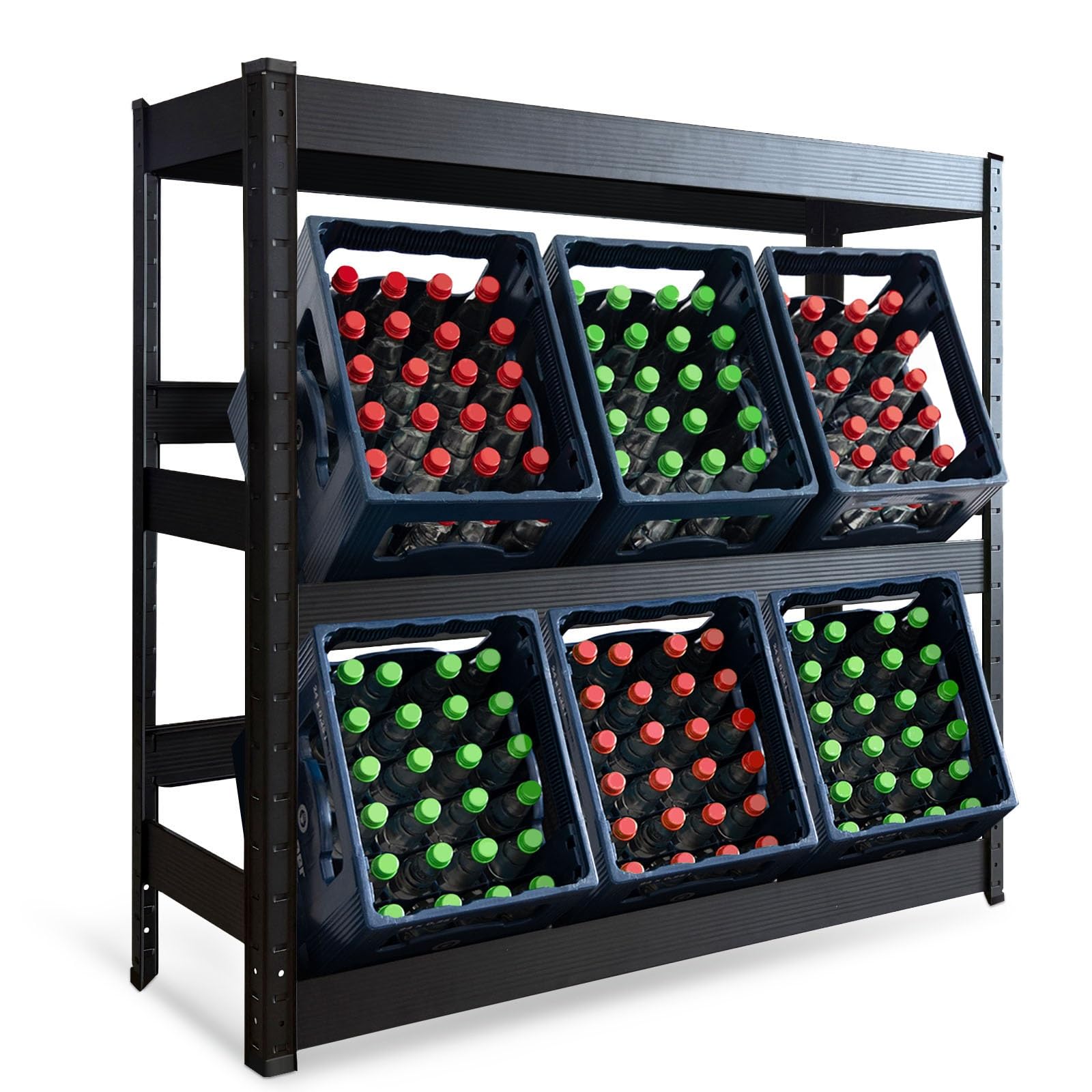 Floordirekt Getränkekistenregal mit Ablage für 6 Kisten - 110 x 110 x 30 cm - Getränkeregal, Kastenregal für Getränkekisten, Flaschenregal, Kastenständer - Regal für Getränkekästen (Osaka)