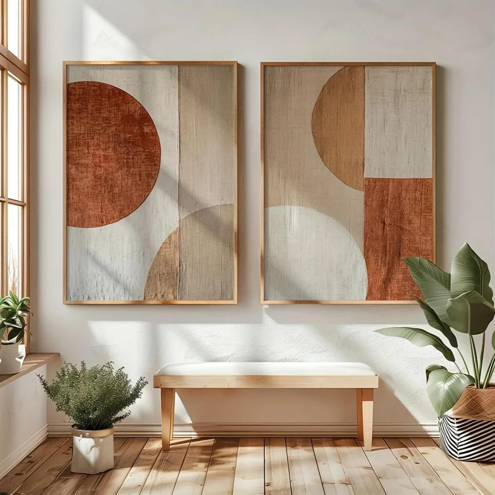 ZHUOYA Leinwanddruck Wandkunst, Moderne Poster, Wabi Sabi Abstrakte Wandkunst/Kunstwerk/Beige Wandkunst/Strukturierte Dekoration 60x90cmx2 Rahmenlos