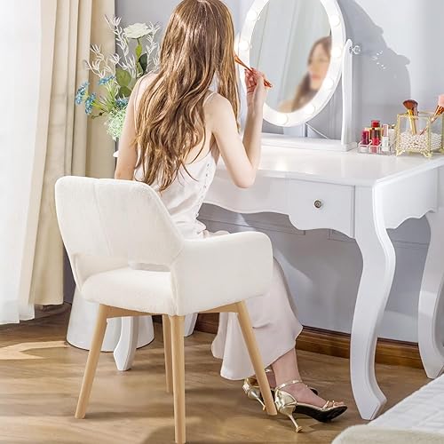 Miniatura 5 de Silla de escritorio sin ruedas, de tocador, de maquillaje, cómoda, decorativa, para sala, comedor, dormitorio, oficina en casa, tapizado moderno,