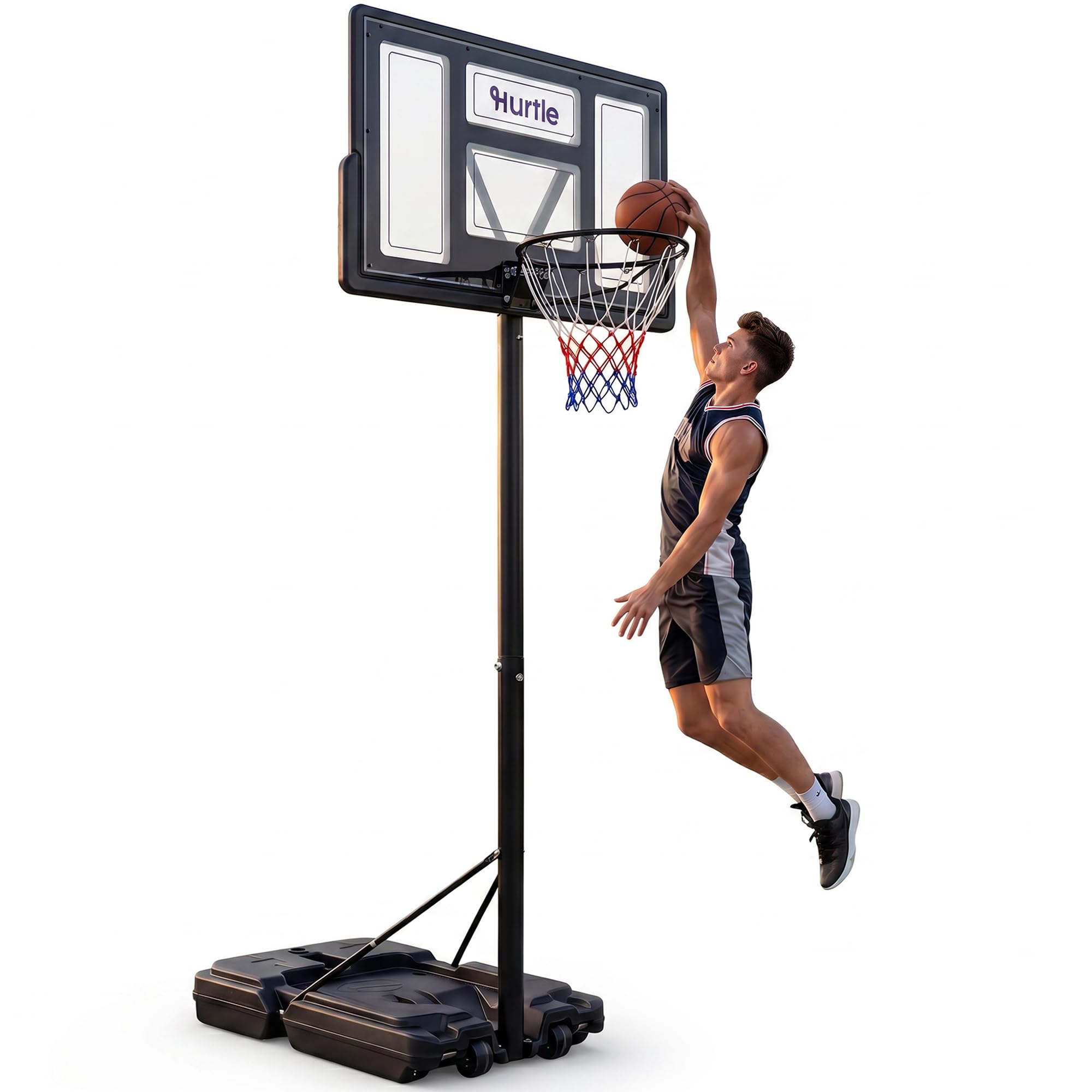 Photo 1 of ****CHECKED 7/19/25 - SOLD AS IS/ NO RETURNS - SALE FINAL - FOR PARTS ONLY****Basketball Hoop Outdoor 4-10Ft Adjustable Portable System, 44 Inch Shatterproof Backboard, Strong Rim, Reinforced Frame with Wheels, Basketball Hoop for Driveway Backyard Indoor