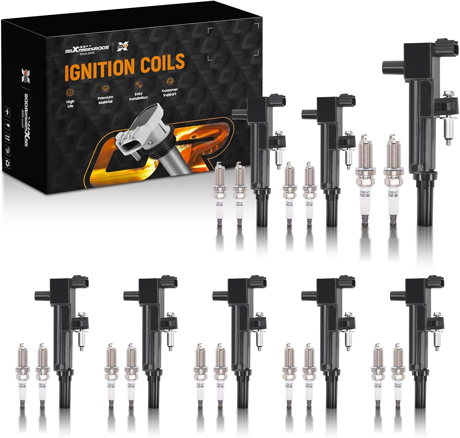 maXpeedingrods UF601 Set of 8 Ignition Coil Pack and Iridium Spark Plugs Fit for Chrysler Aspen/Ram Dakota/Jeep Commander/Dodge Dakota 4.7L V8, Ignition Coil Kit Replace UF-601 5149049AB