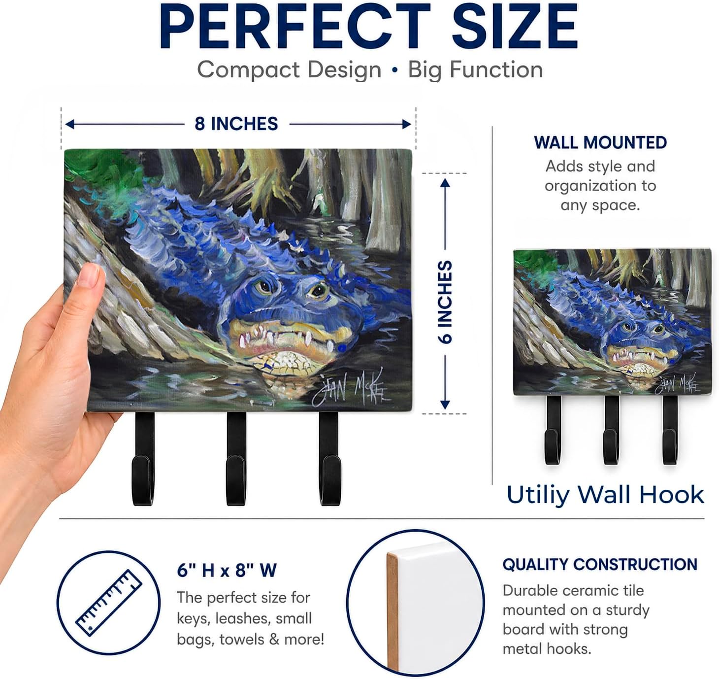 Caroline's Treasures JMK1135TH68 Blue Alligator Leash or Key Holder, Wall Hooks, Key Hooks Holder, Coat Rack Wall Mount, Coat Hooks, Hooks for Hanging Keys, Towels, Aprons, Leashes, image 2