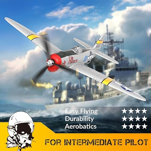 Miniatura 6 de VOLANTEXRC Avión RC para principiantes, 4 canales WWII Warbird P-47 Thunderbolt con Aileron, avión RC de 2.4 GHz con auto enderezamiento Xpilot y