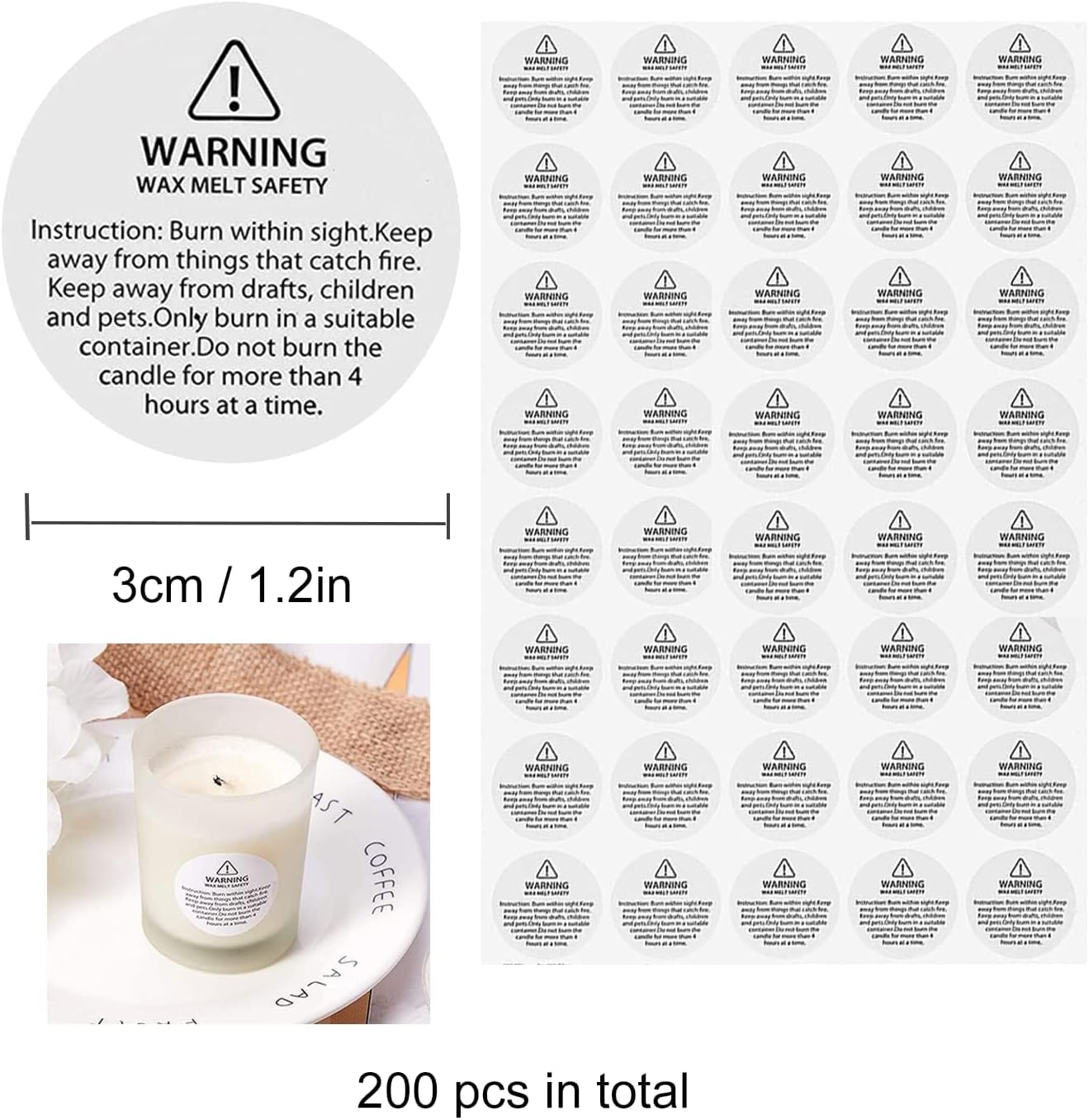 400 pcs Candle Warning Stickers Waterproof Candle Safety Stickers Candle Warning Labels for DIY Candle Making Craft Candle Safe Sticker 10 Sheets