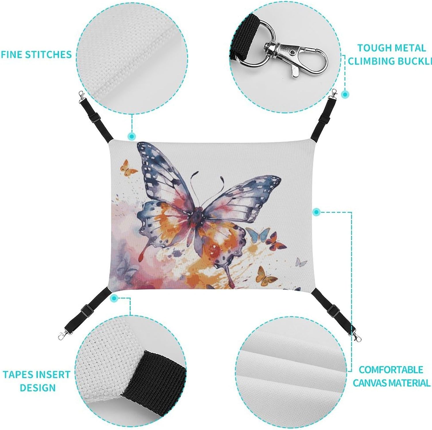 review Hanging Pet Hammock, Watercolor Butterfly Printed Soft Breathable Pet Hammock with Adjustable Straps and Metal Hooks for Cats Small Dogs Rabbits Sugar Gliders