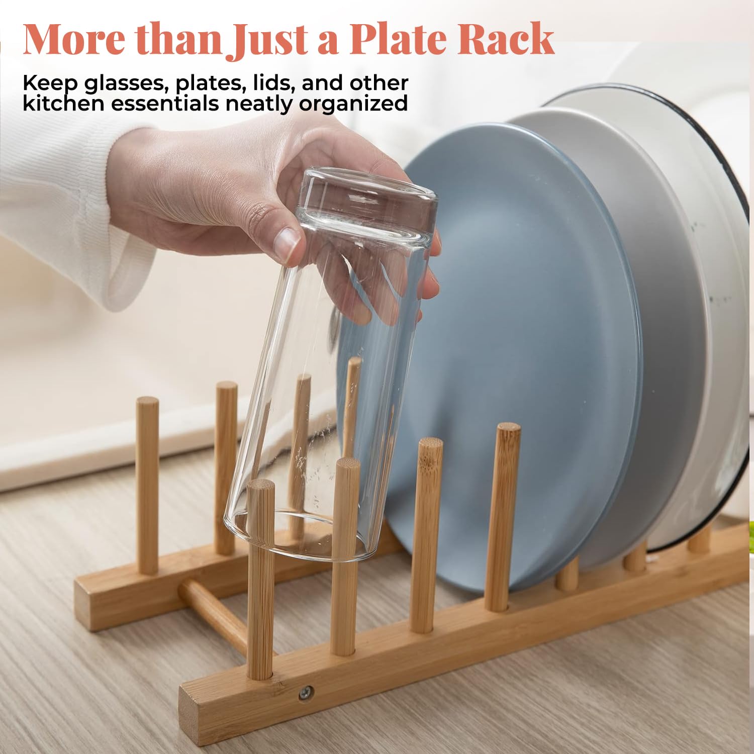 HOKIPO Bamboo Dish Drying Rack - 7 Slots -7