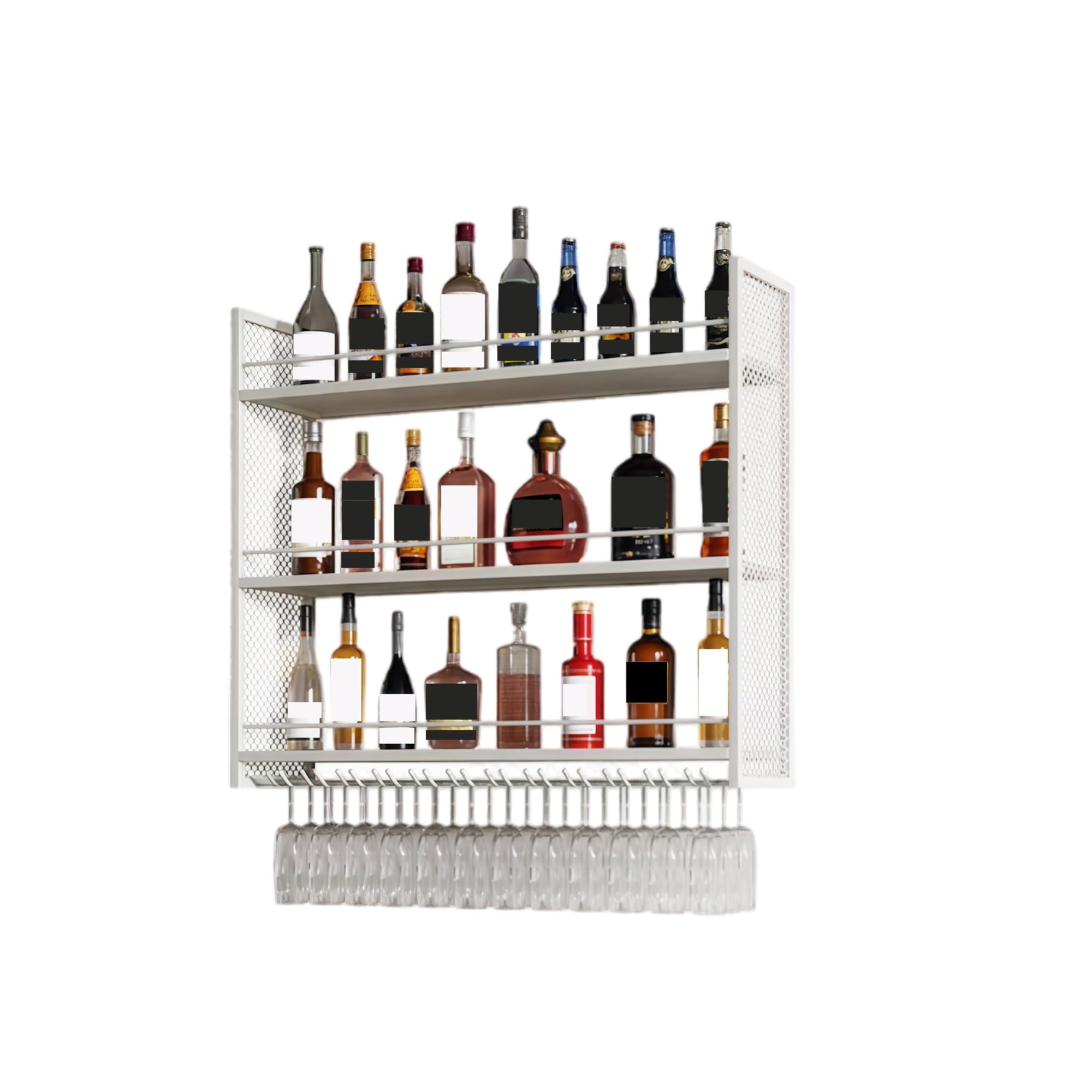 Casier à bouteilles mural anti-poussière blanc 80cm avec rack suspendu pour verres à pied
