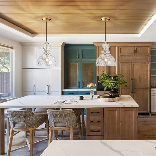 Miniatura 8 de Hammered Glass Pendant Light, Pendant Lights Kitchen Island, Brushed Brass Kitchen Island Light Large 10 inch Gold Glass Ceiling Pendant Lights Over