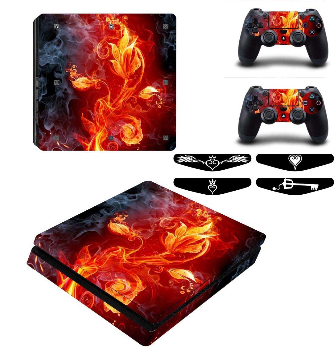 Elton Flower Fire Theme 3M Skin Sticker Cover for PS4 Slim Console and Controllers Full Set Console Decal Stickers for Front & Back 4 Led bar Decal +2 Controller Decal Cover (B08WLWP8NG) Amazon Price History, Amazon Price Tracker