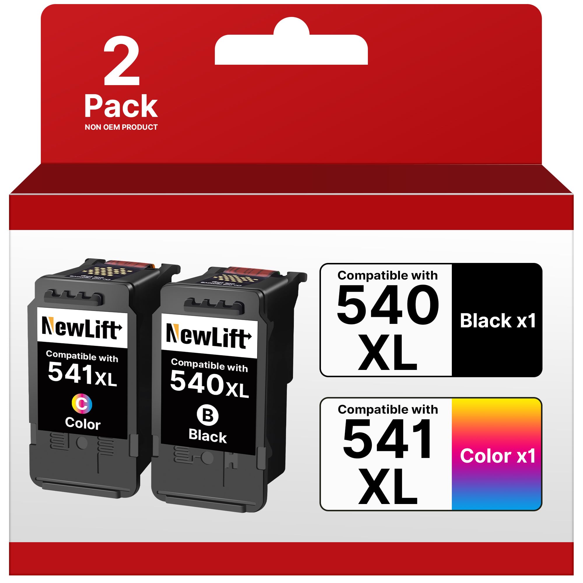 NewLift 540XL 541XL Kompatibel für Canon Druckerpatronen 540 541 XL PG-540 Schwarz CL-541 Color für Canon TS5150 Druckerpatronen für PIXMA TS5151 MG3600 MG3650S MG3350 TS5100(Schwarz,Farbe 2er-Pack)