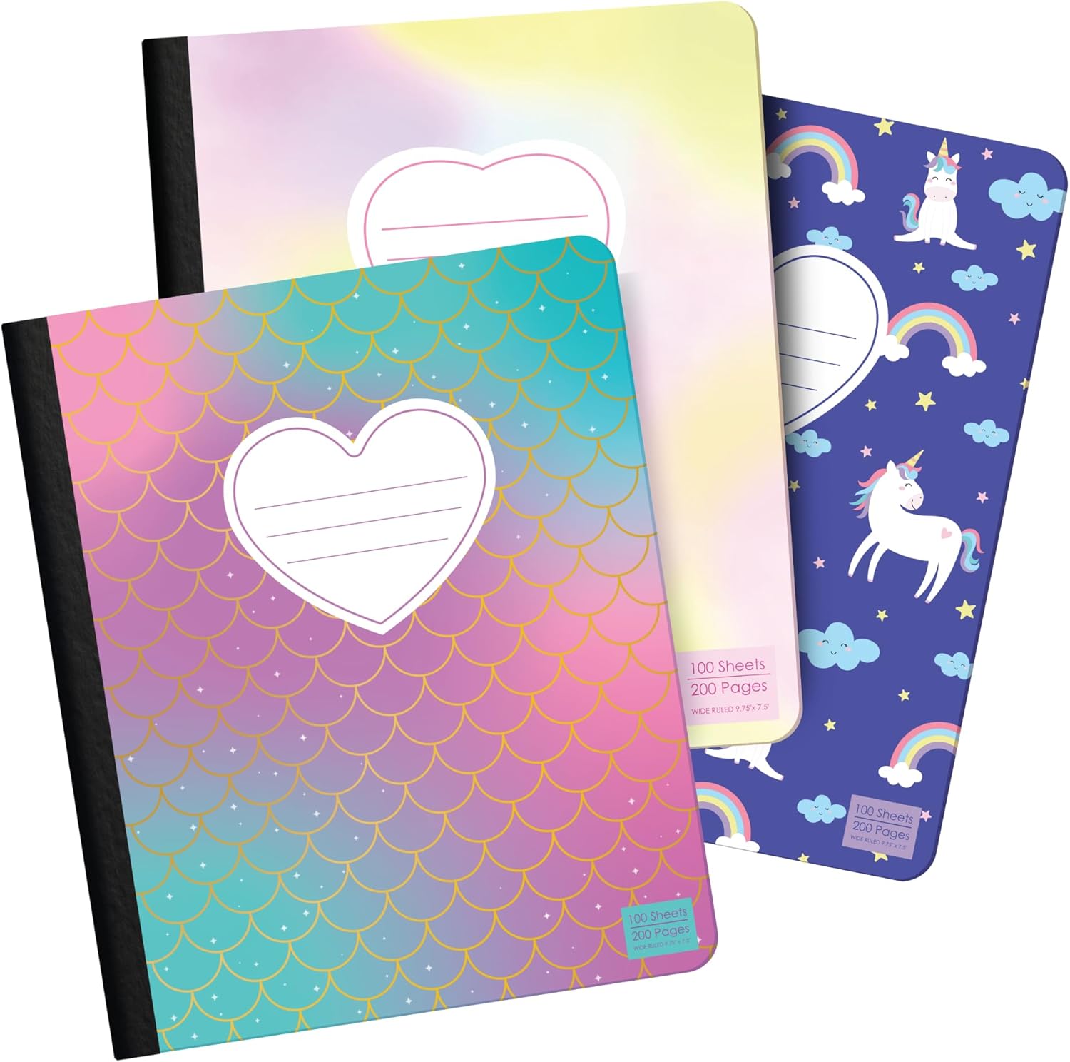 ScribbleMate Cute Composition Notebook Wide Ruled, Set of