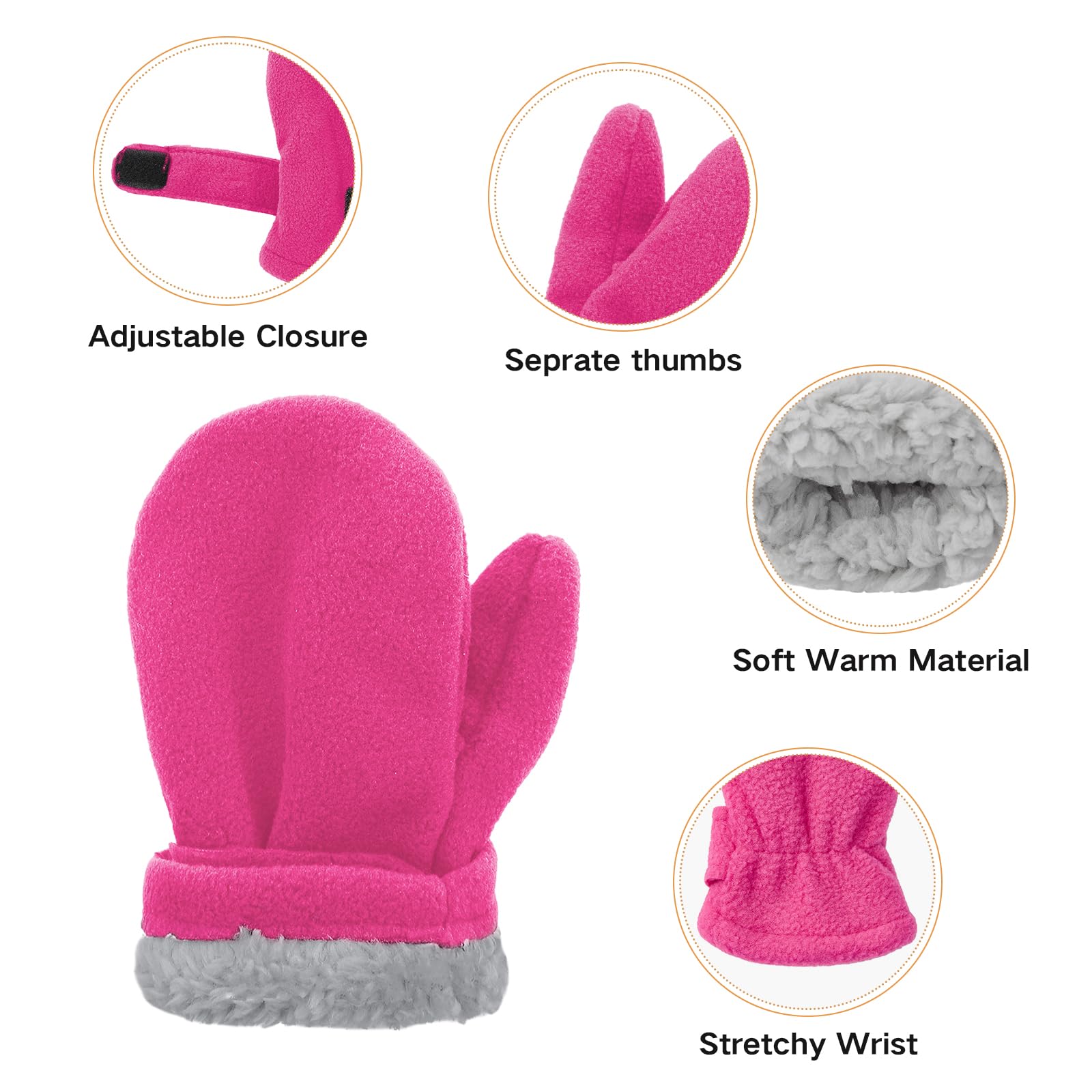 Guanti invernali per bambini foderati in pile guanti da sci per bambini guanti da sci impermeabili guanti da neve per bambini, Rosa rosso e rosa, M(Fits 1-2 years)