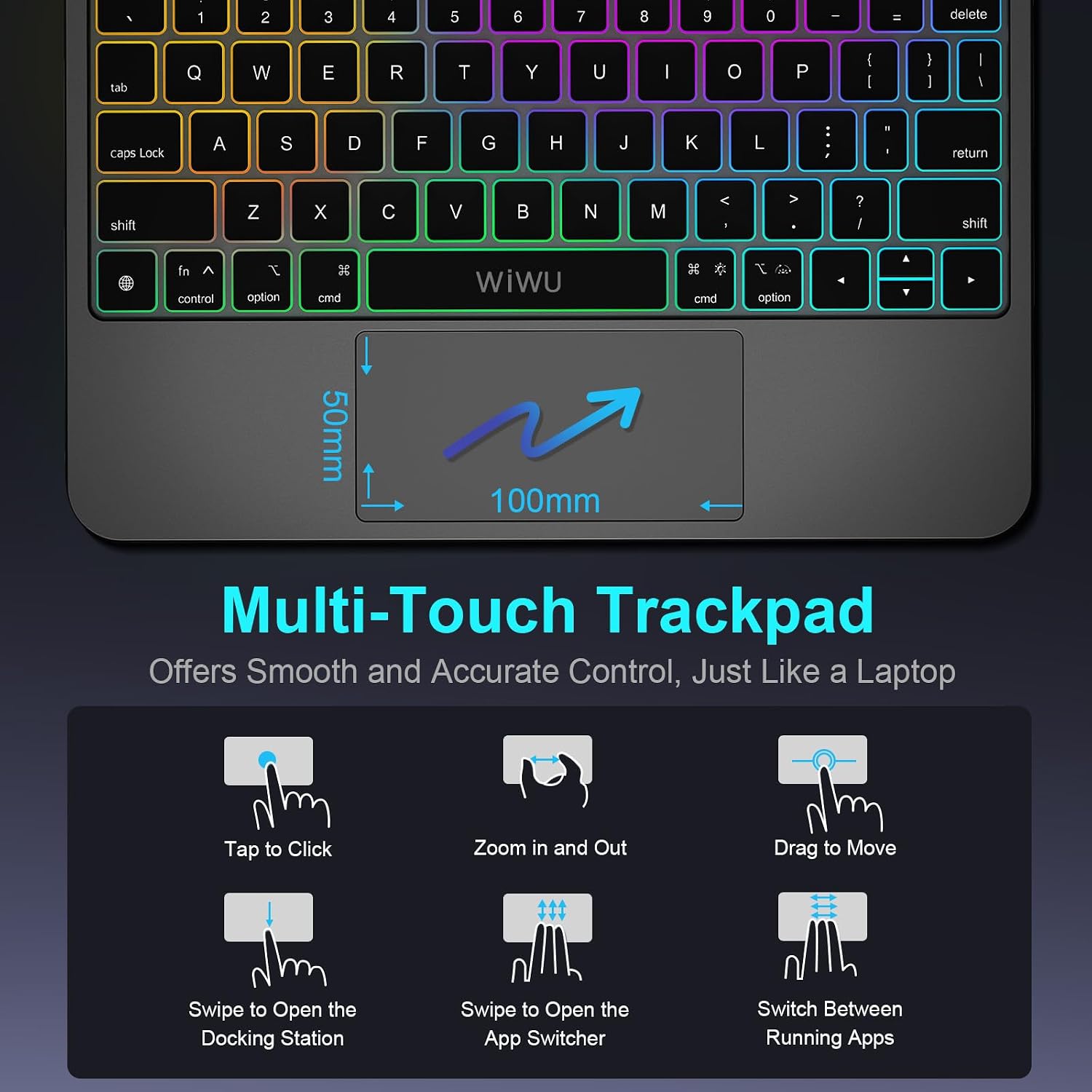WIWU for iPad Case with Keyboard Air 11 inch (M4 2026/ M3 2025/ M2 2024),Pro 11 inch iPad Keyboard with Trackpad Easy Set Floating Stand 7 Colors Backlight (Air 6/5/4 Pro 11" 4/3/2/1 Gen)