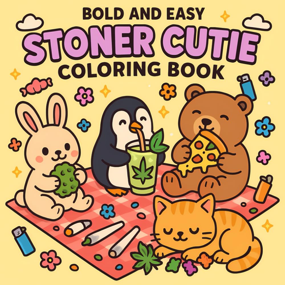 Bold & Easy Stoner Cutie Coloring Book: 50 Cute, Funny & Relaxing Cannabis-Themed Coloring Pages with Adorable Animals, Kawaii Vibes & Chill Aesthetic (For Adults) (Bold and Easy Coloring Book)