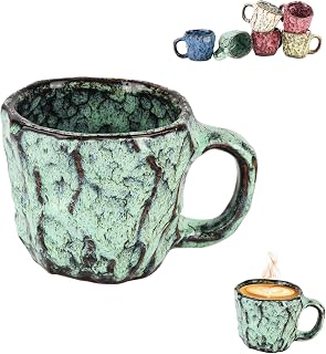 Vintage Handmade Ceramic Coffee Mug,Mineral Crystal Coffee Mugs (Cyan) | Rustic Stoneware Mug with Handle, Unique Glaze,Gift for Coffee Lovers .
