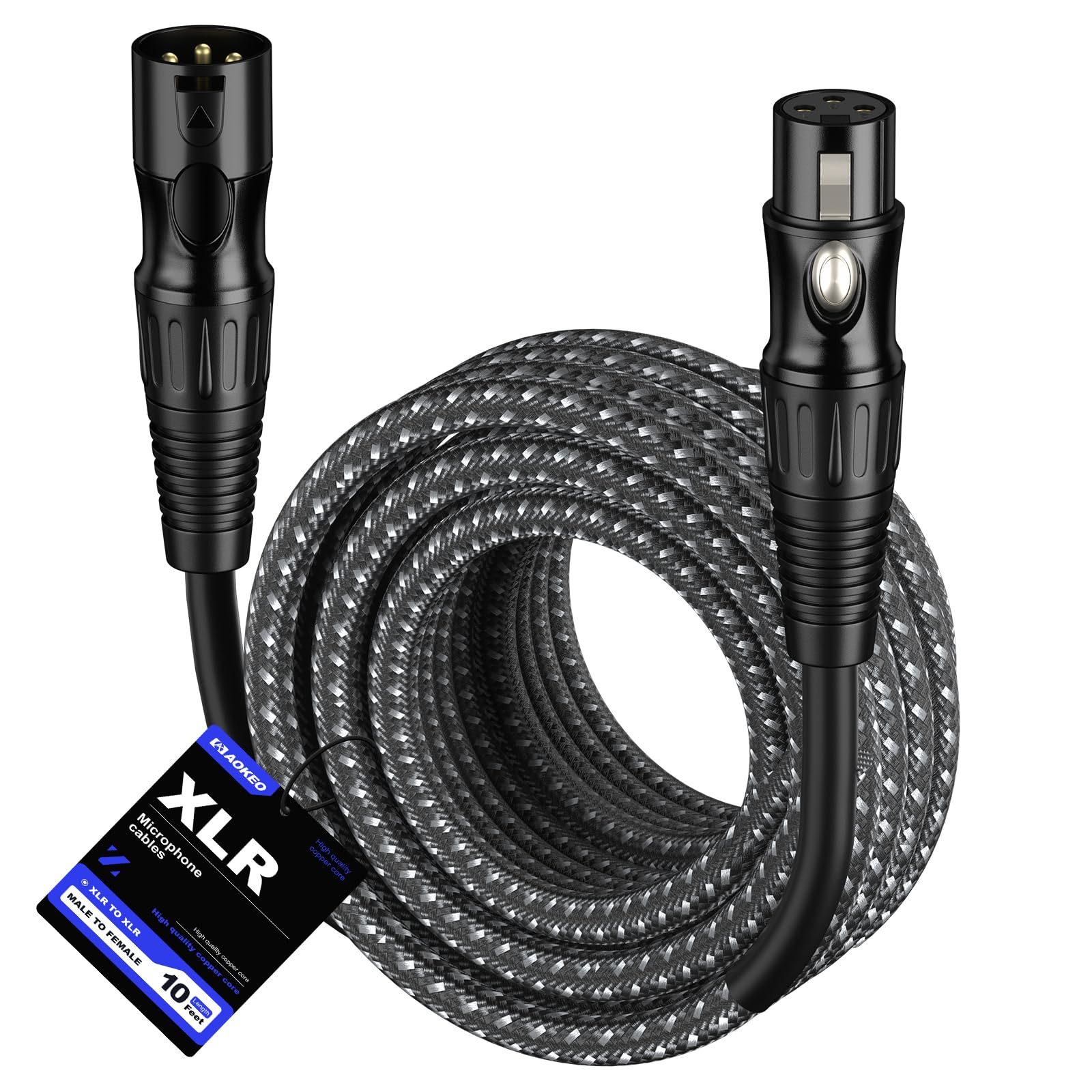 Aokeo XLR Cable 10FT 1 Pack, XLR Male to Female Microphone Cable for Speaker and Audio Setups,All Copper Conductors（1M） Nylon Braided-image-33